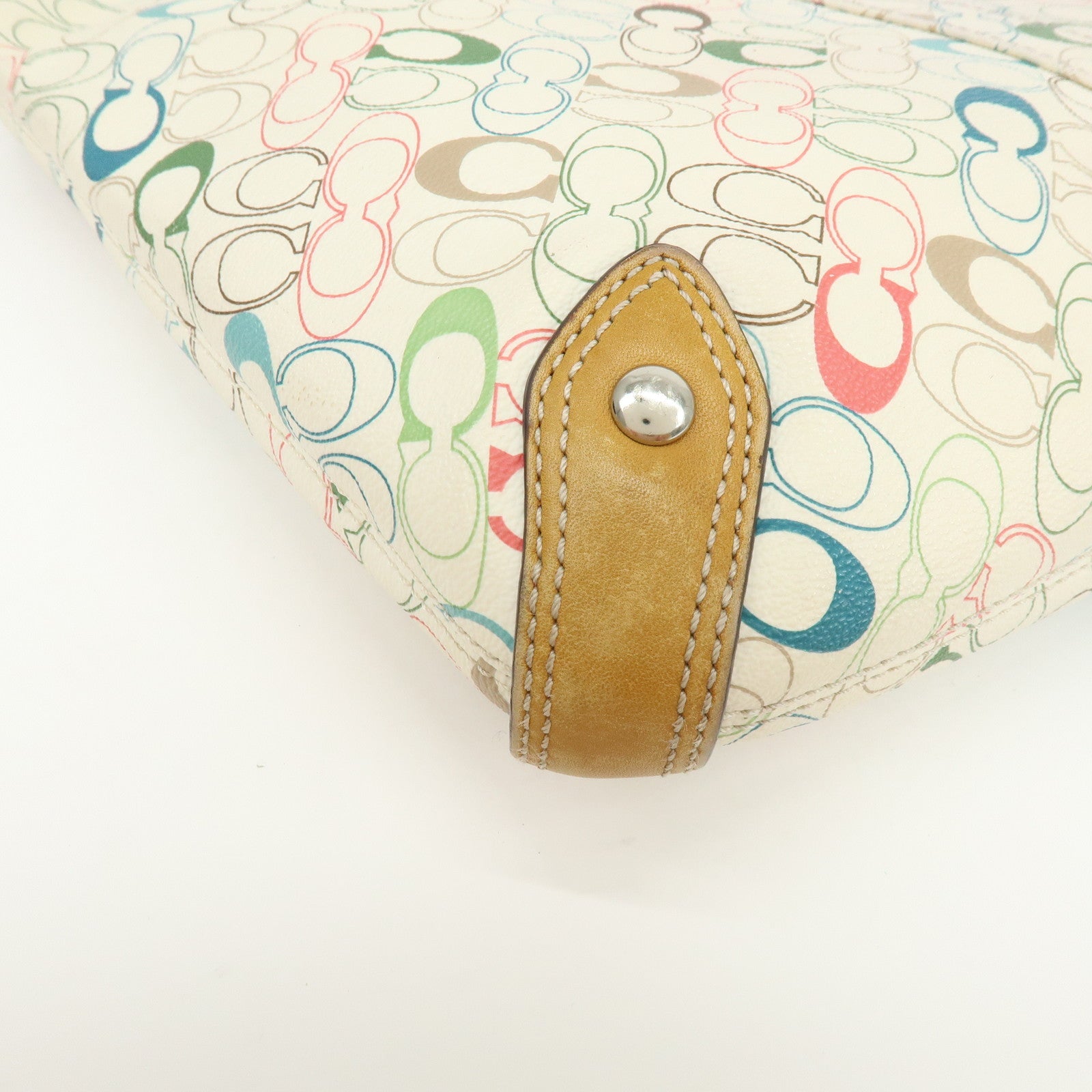 COACH Signature PVC Leather Shoulder Bag Hand Bag White Green