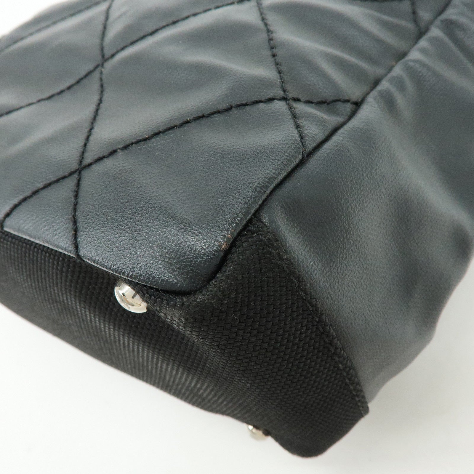 CHANEL Paris Biarritz PM PVC Canvas Leather Tote Bag Black A34208