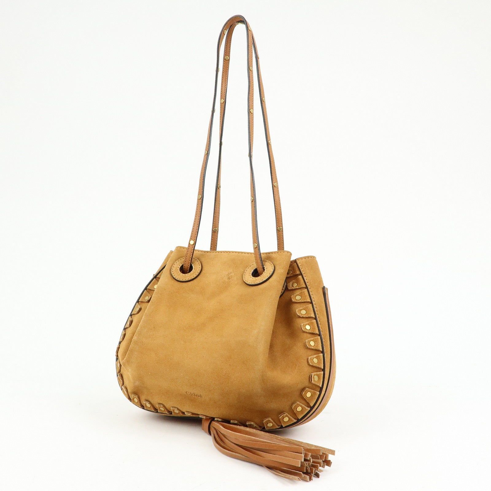 Chloe Suede Leather Tassel Shoulder Bag Crossbody Bag Brown