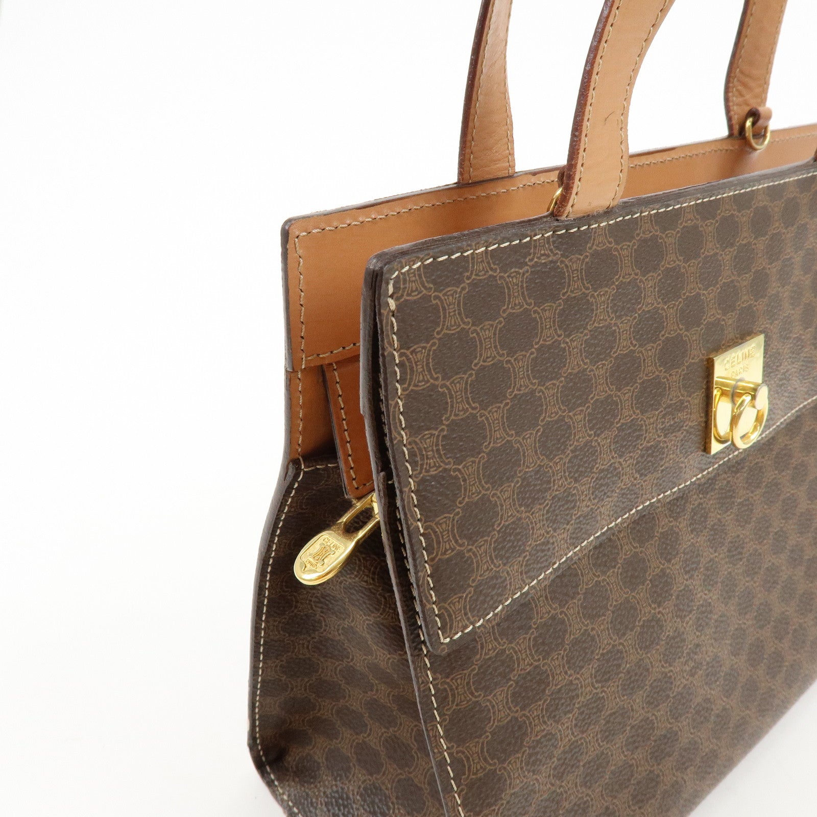 CELINE Macadam PVC Leather 2Way Bag Hand Bag Shoulder Bag Brown
