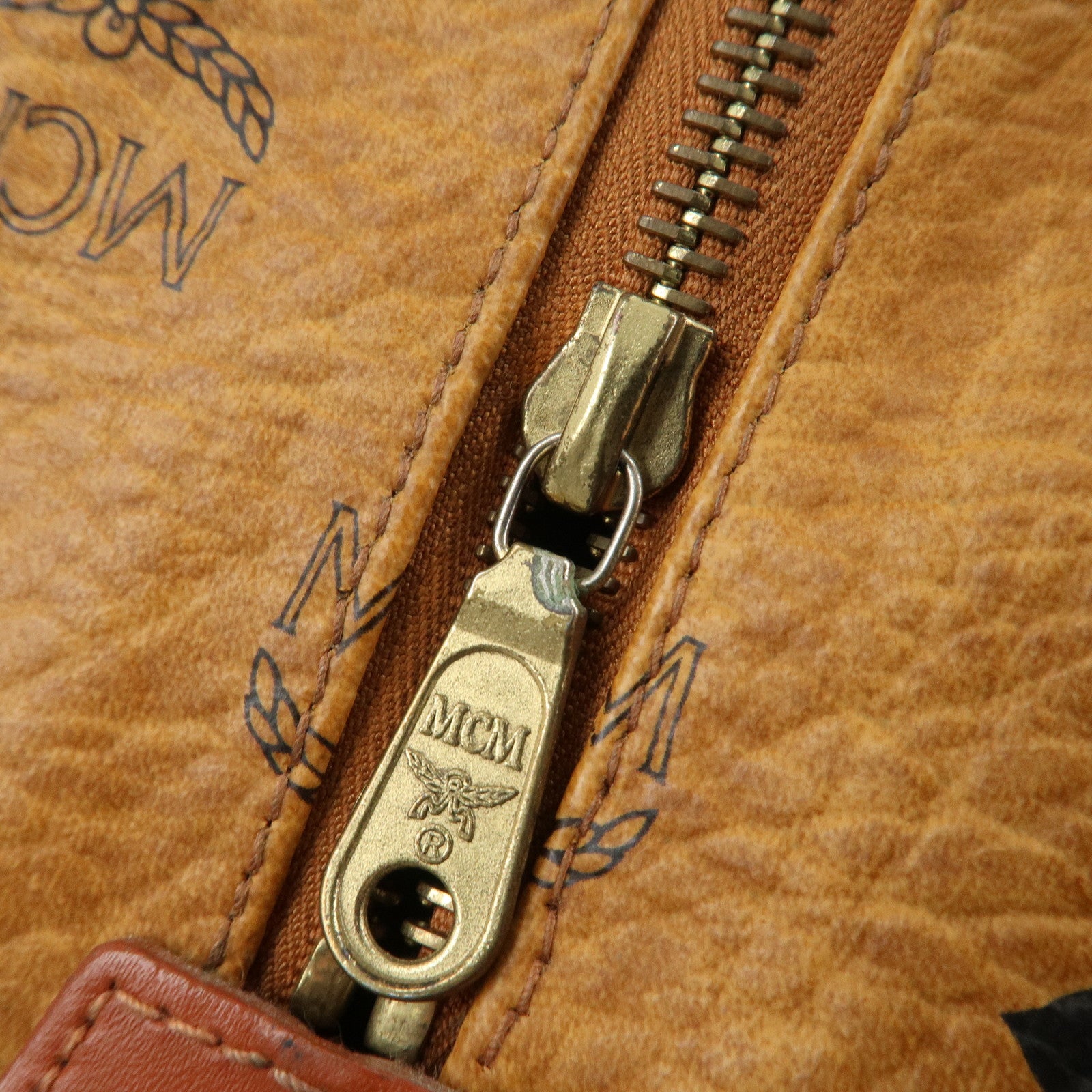 MCM Visetos Leather 2WAY Boston Bag Shoulder Bag Brown Gold HDW Used