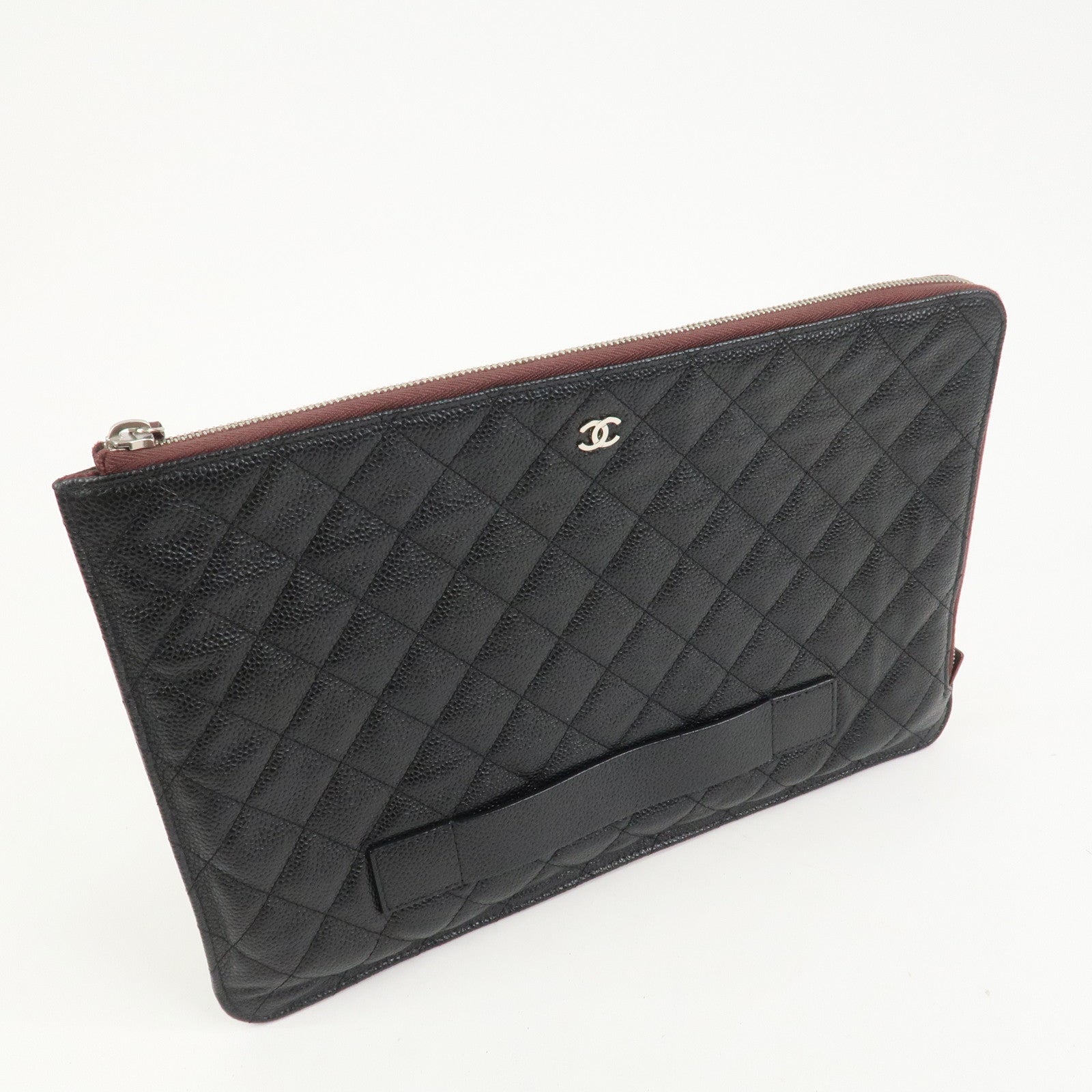 CHANEL COCO Mark Caviarskin Matelasse Clutch Bag Black A82388