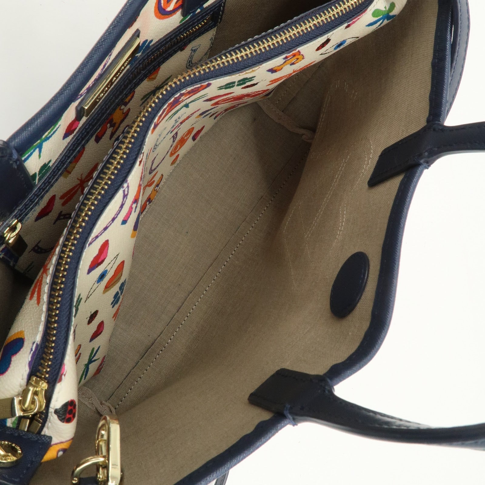 TORY BURCH Leather Tote Bag Hand Bag Navy