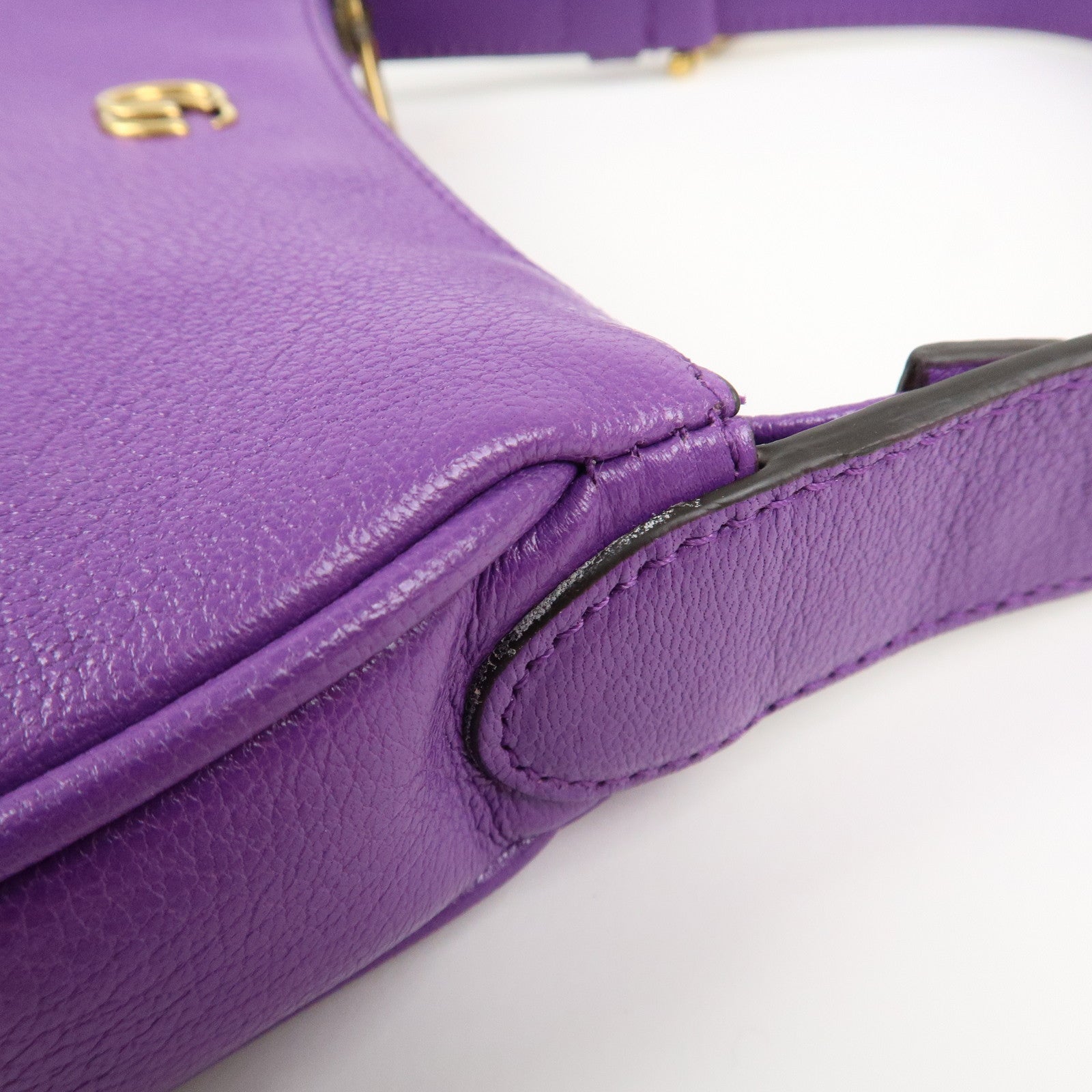 GUCCI GG Marmont Aphrodite Leather Small Hand Bag Purple 739076