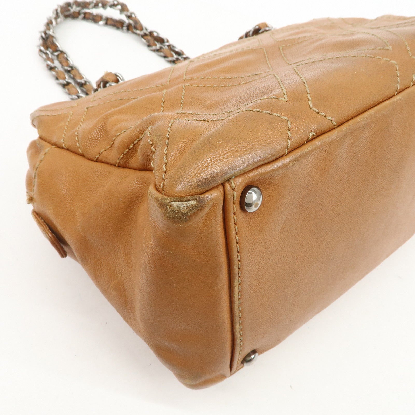 CHANEL COCO Mark Calf Leather Chain Shoulder Bag Hand Bag Brown