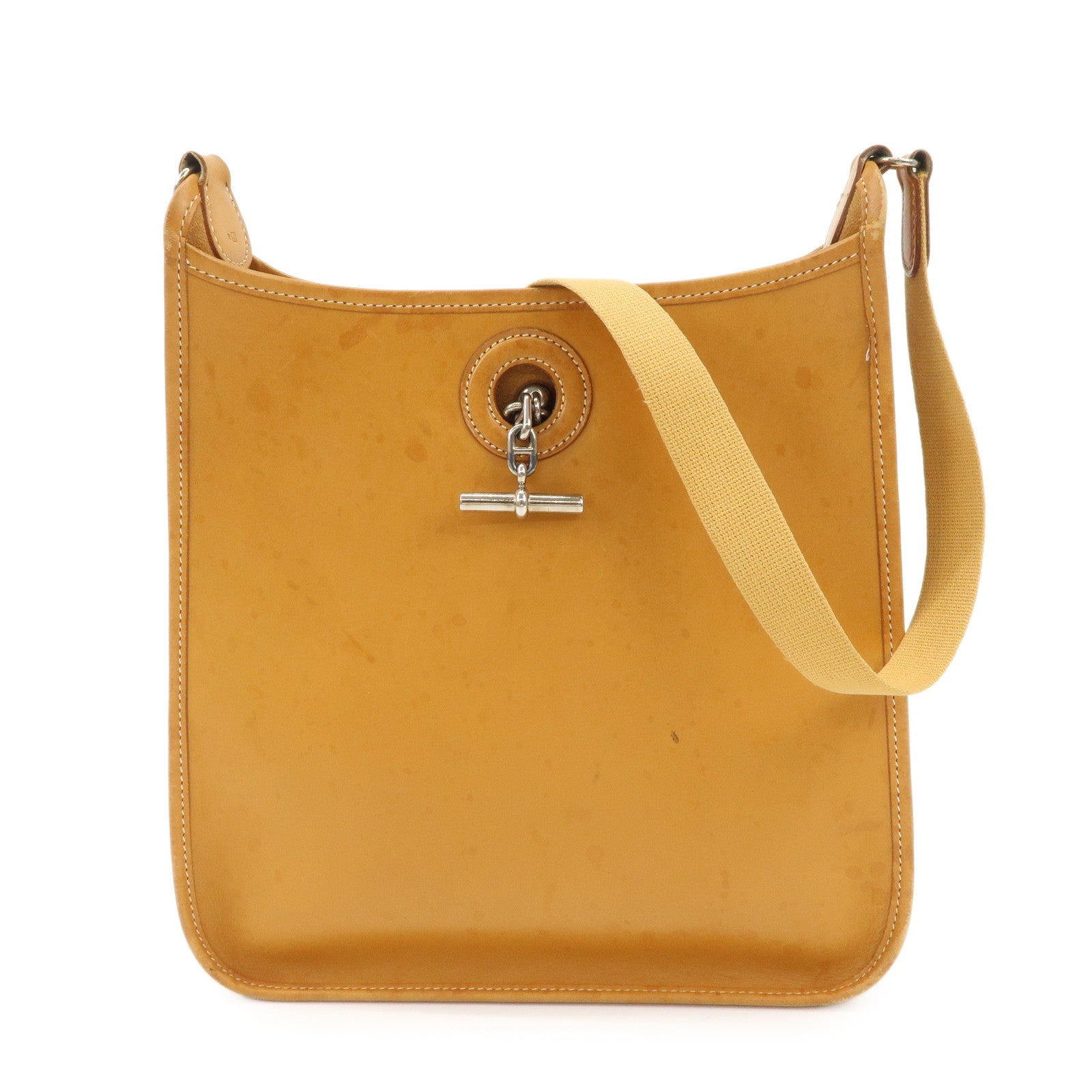 HERMES Leather Vespa PM J Engraved Shoulder Bag Brown Silver HDW