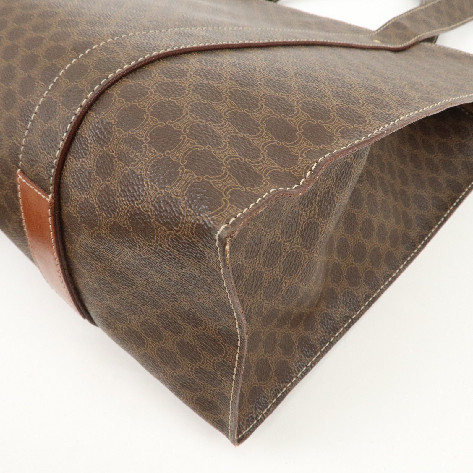 CELINE Macadam PVC Coating Canvas Tote Bag Shoulder Bag Brown