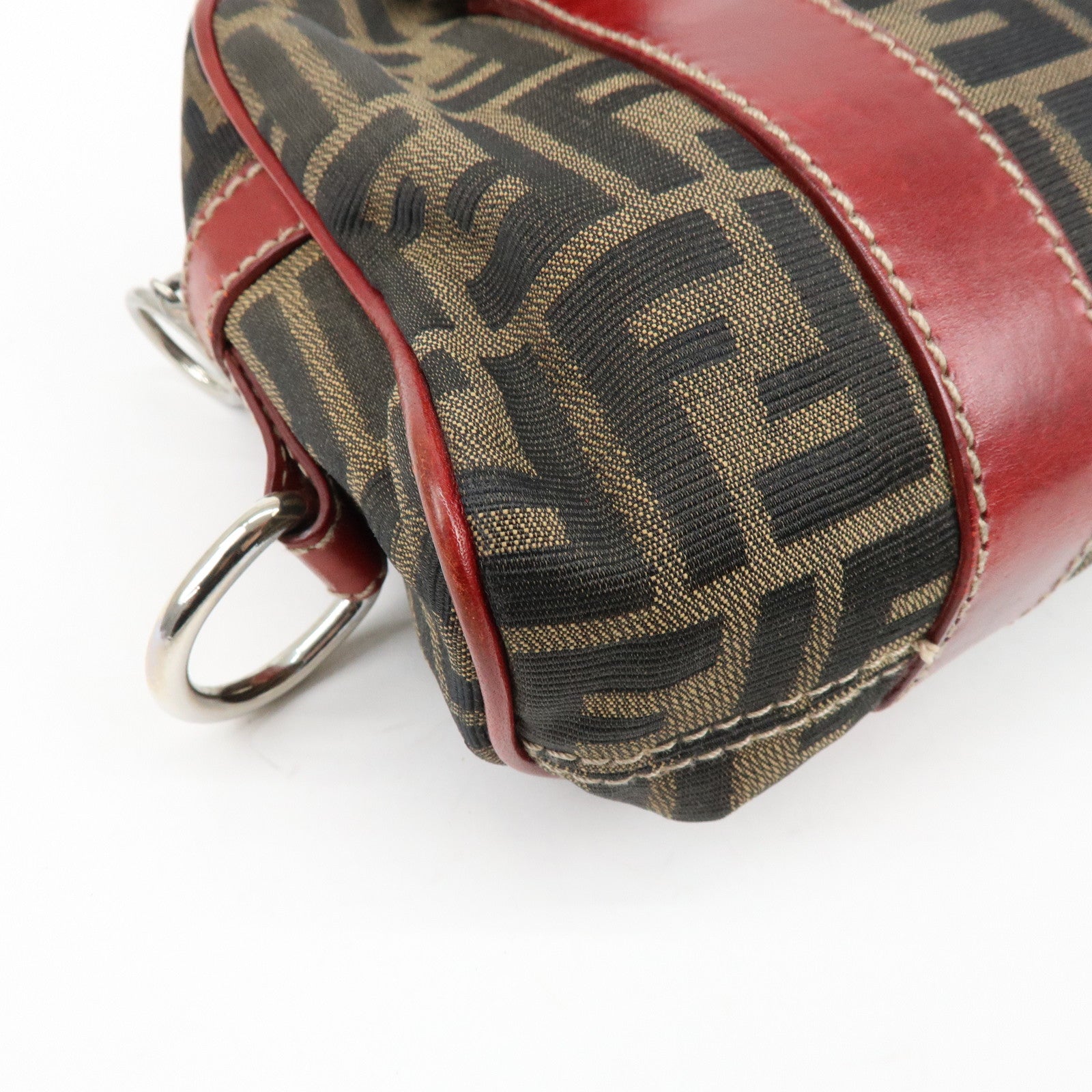 FENDI Zucca Canvas Leather Mini Boston Hand Bag Brown Red 8BR119