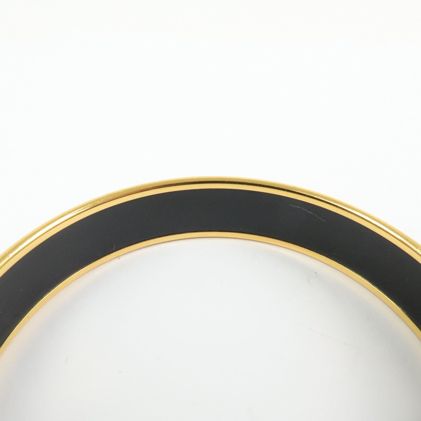 HERMES Email MM Gold Plated Bangle Bracelet Orange Gold