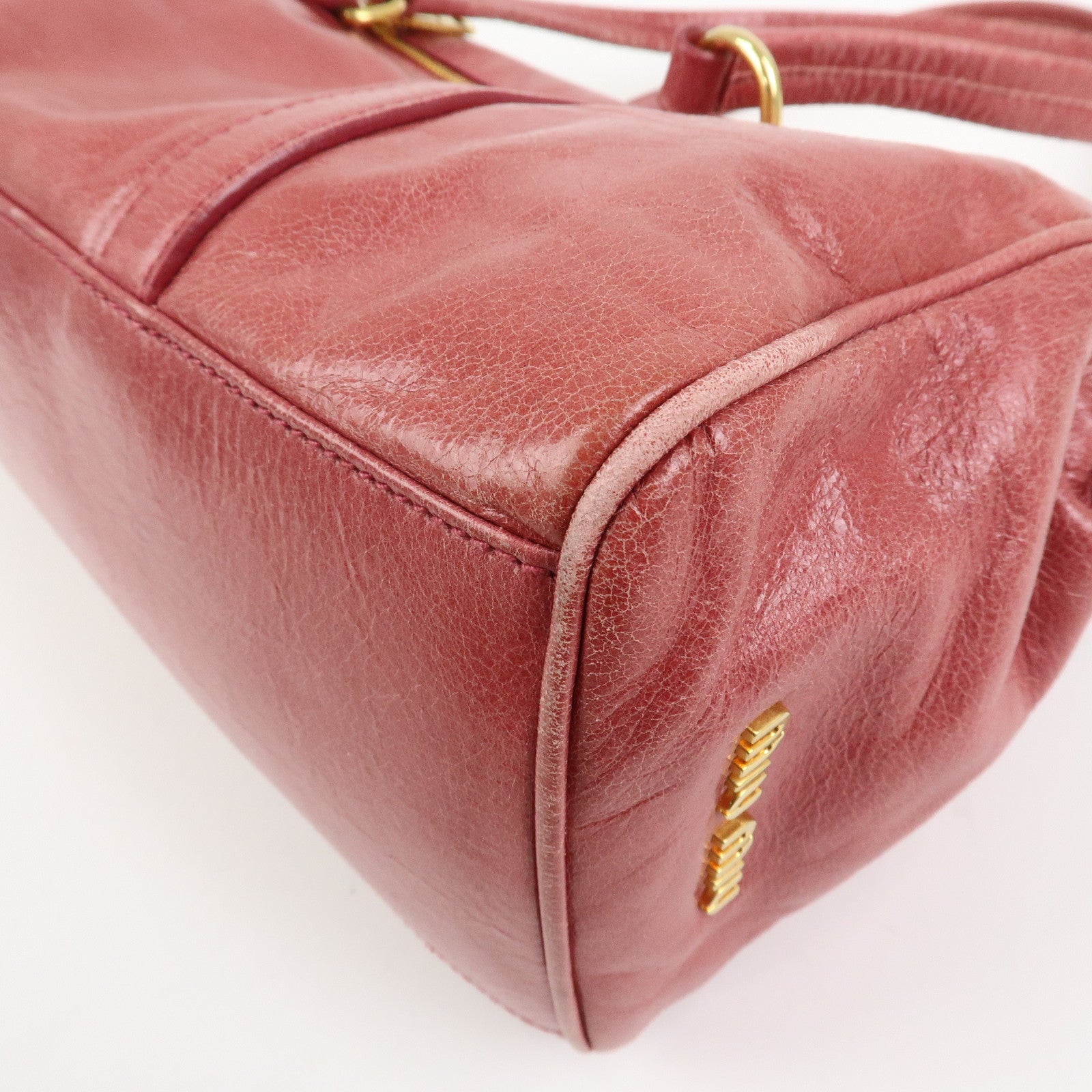 MIU MIU Logo Leather Shoulder Bag Boston Bag Pink RR1941