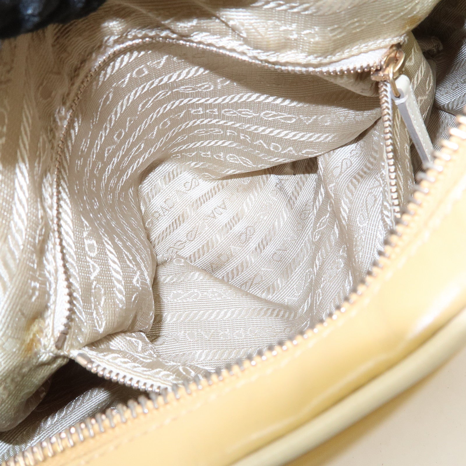 PRADA Leather Bowling Bag Boston Bag Hand Bag Gold HDW Beige