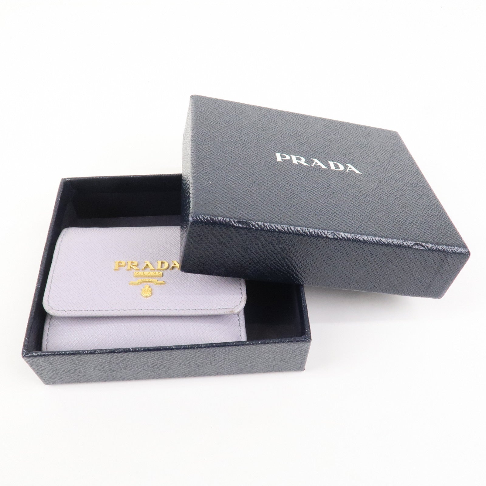 PRADA Saffiano Leather Tri-fold Compact Wallet Light Purple 1MH043