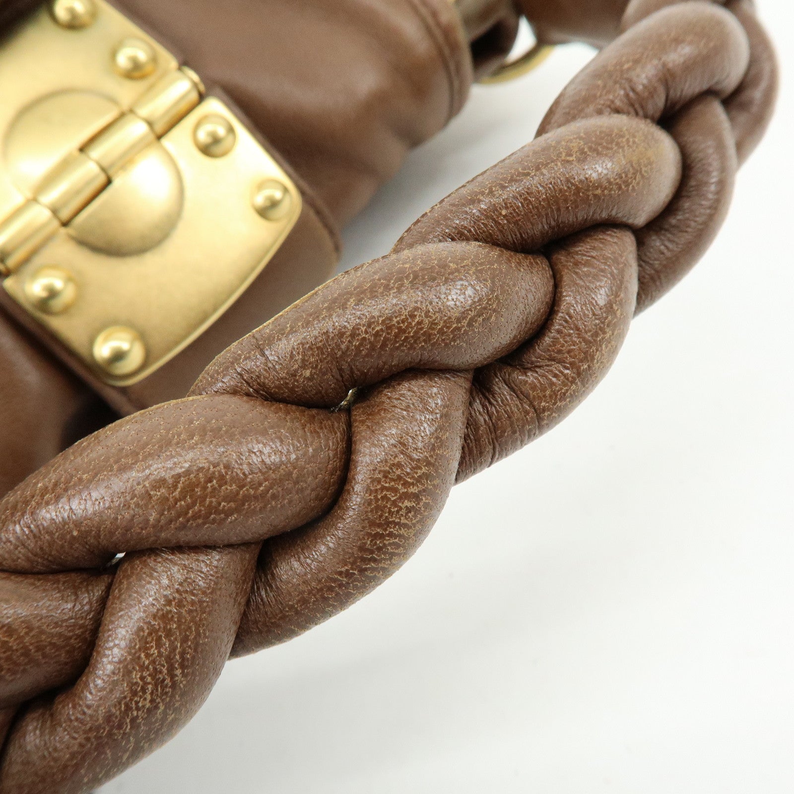 MIU MIU Matelasse Leather 2Way Bag Hand Shoulder Bag Brown 5BH188