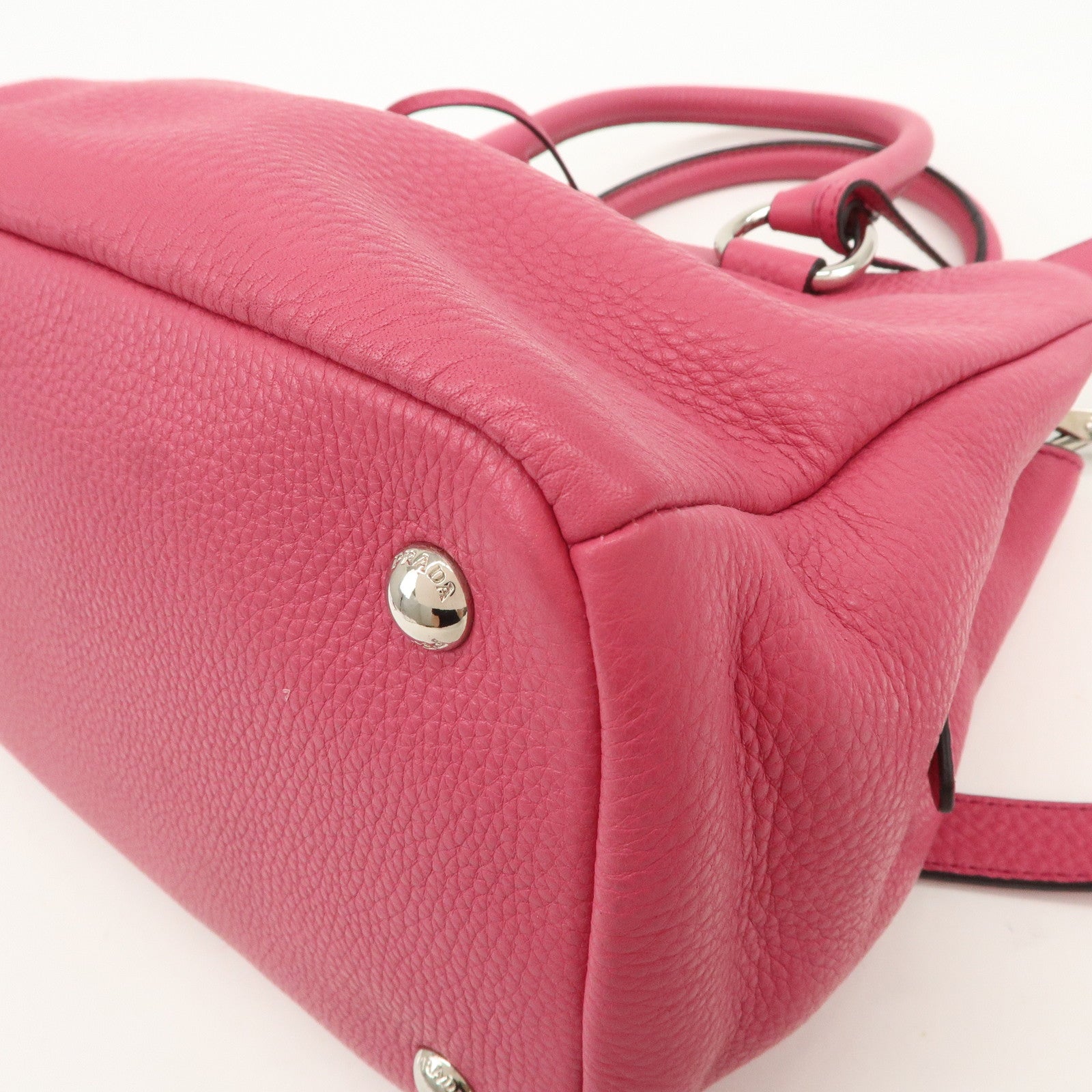PRADA Triange Logo Leather 2Way Hand Bag Shouldr Bag Pink BN2853