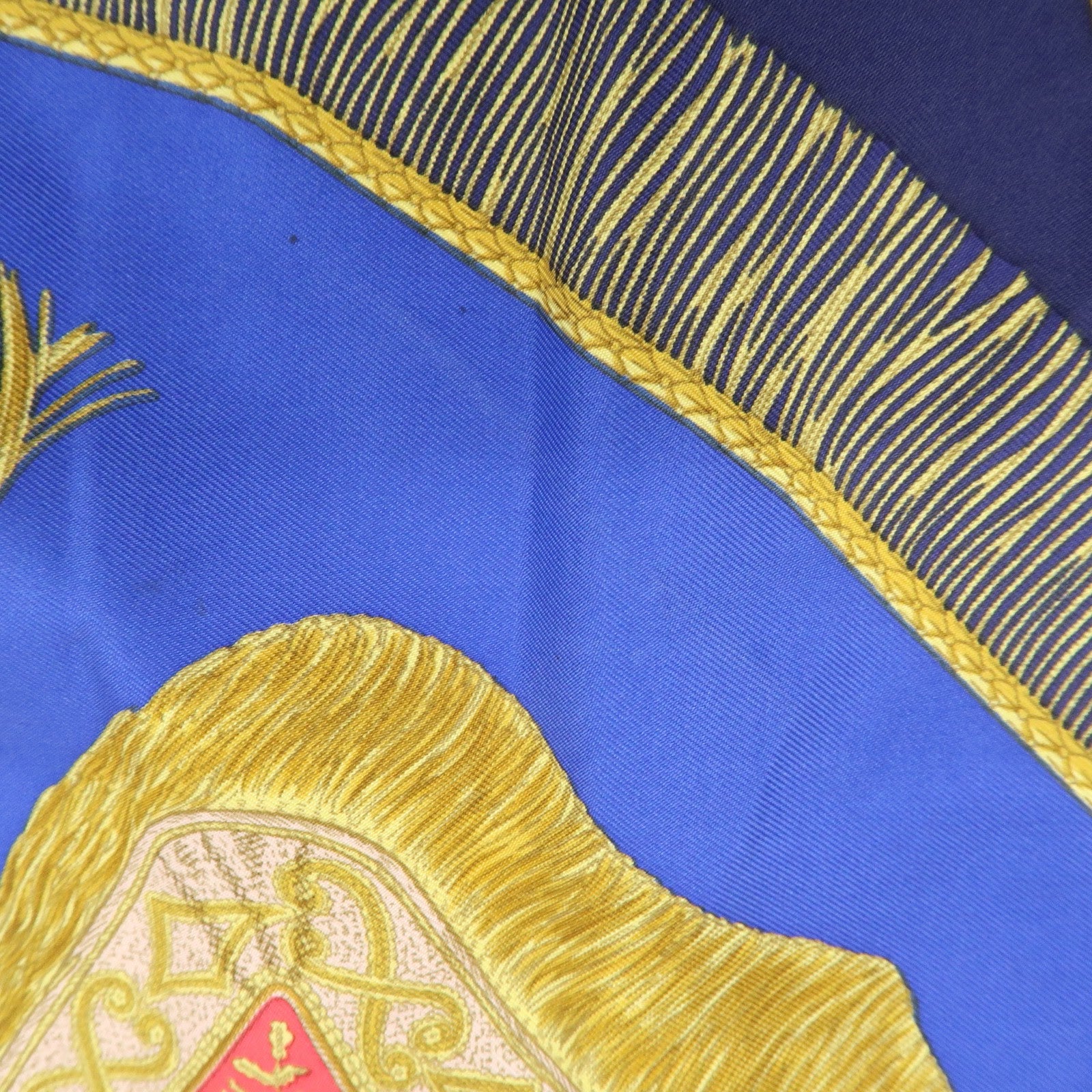 HERMES Carre 90 Silk 100% Paste et Bavalerie Scarf Blue Gold