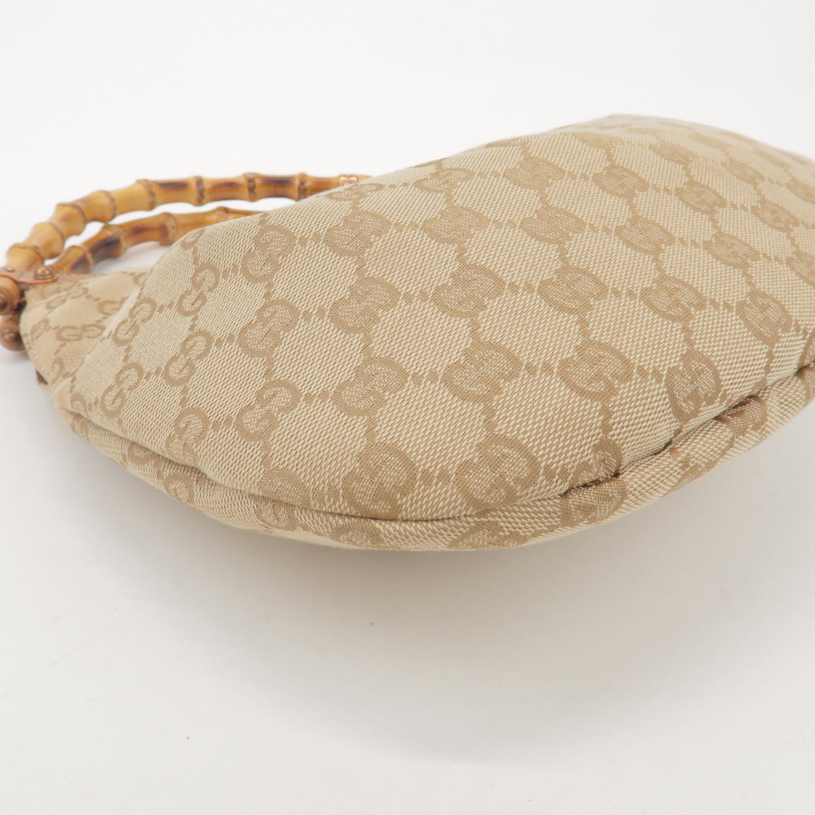 GUCCI Bamboo GG Canvas Leather Hand Bag Beige 124297
