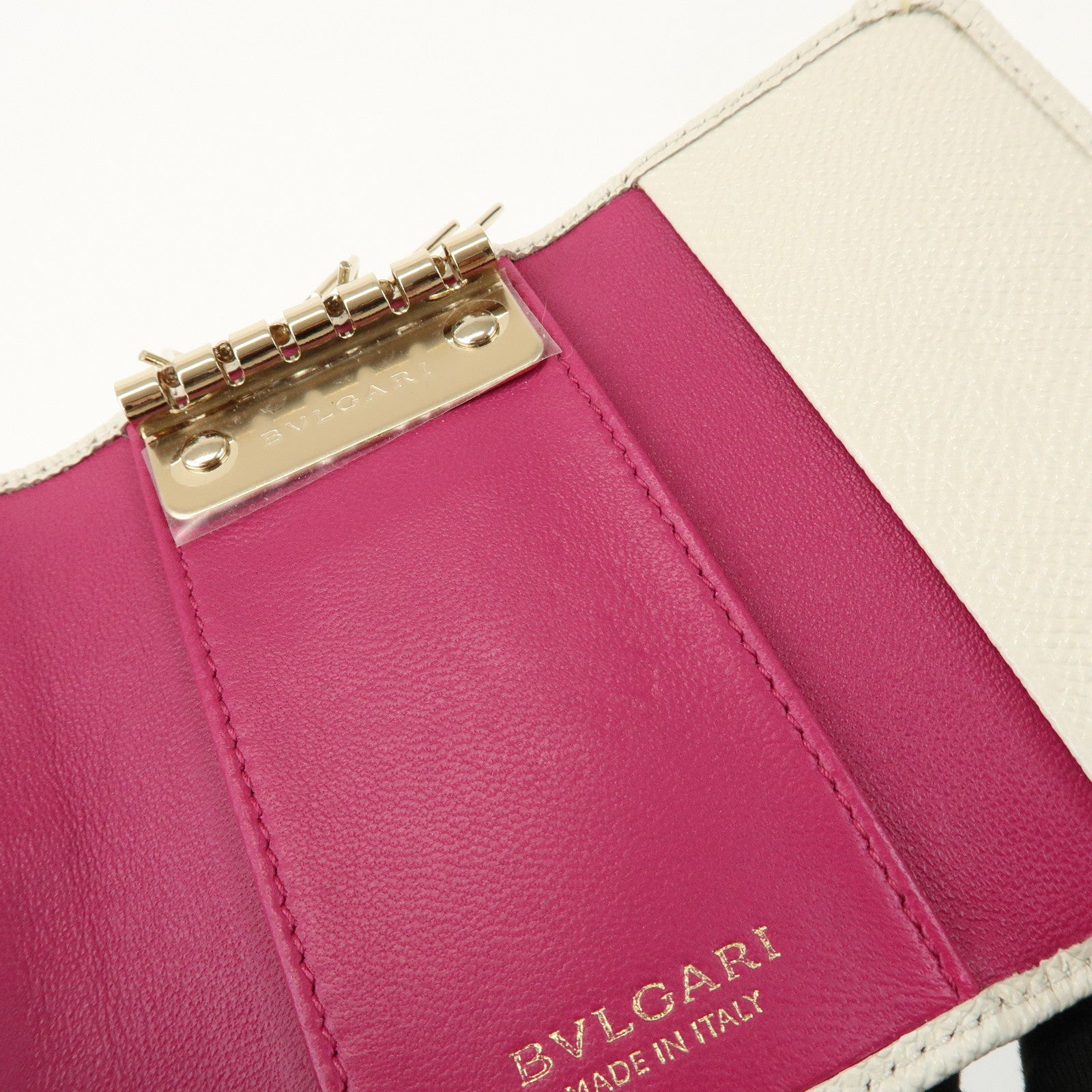 BVLGARI Logo Leather 6 Rings Key Case Key Holder Ivory