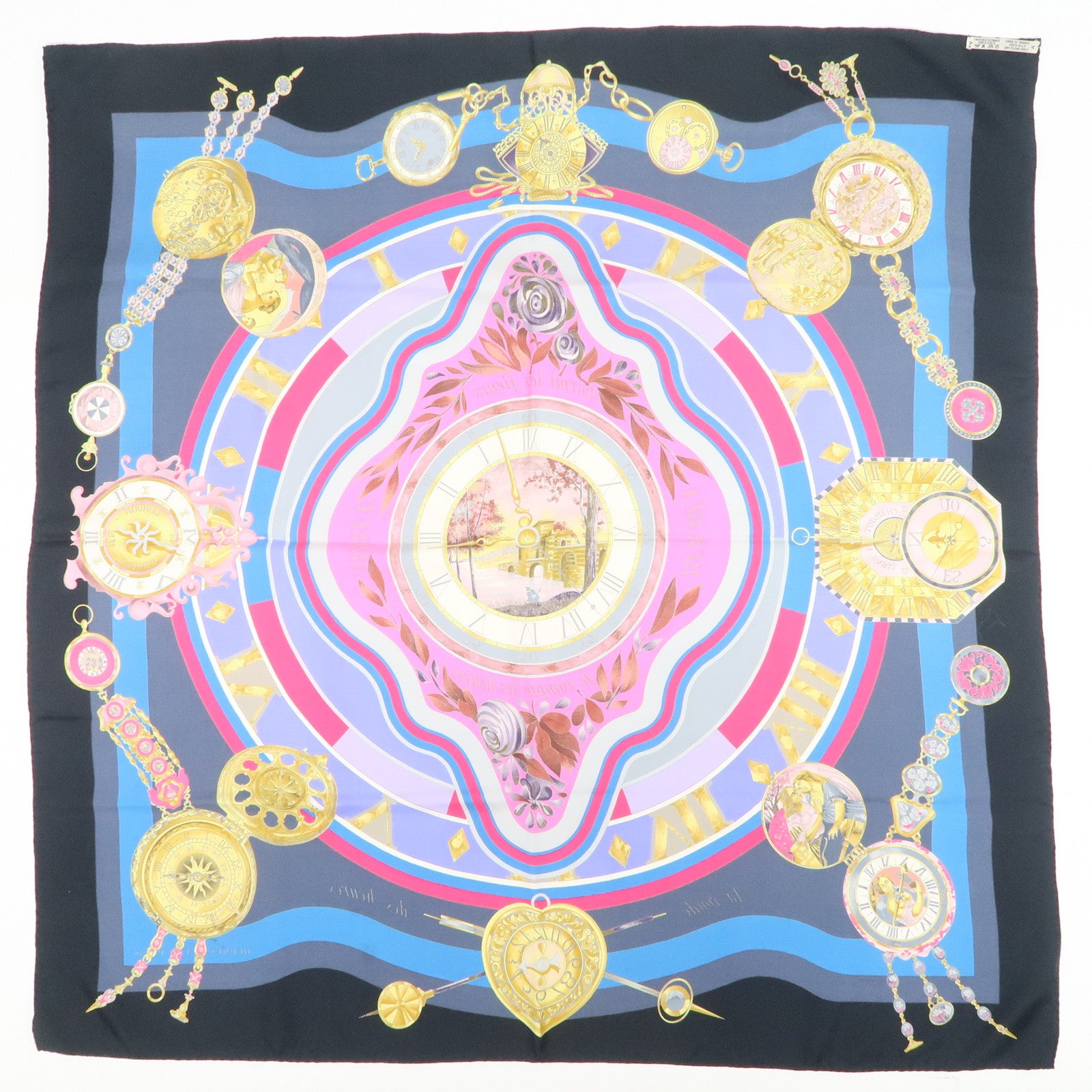 HERMES Carre90 Silk100% Parmi les fleurs je compte les heures Scarf