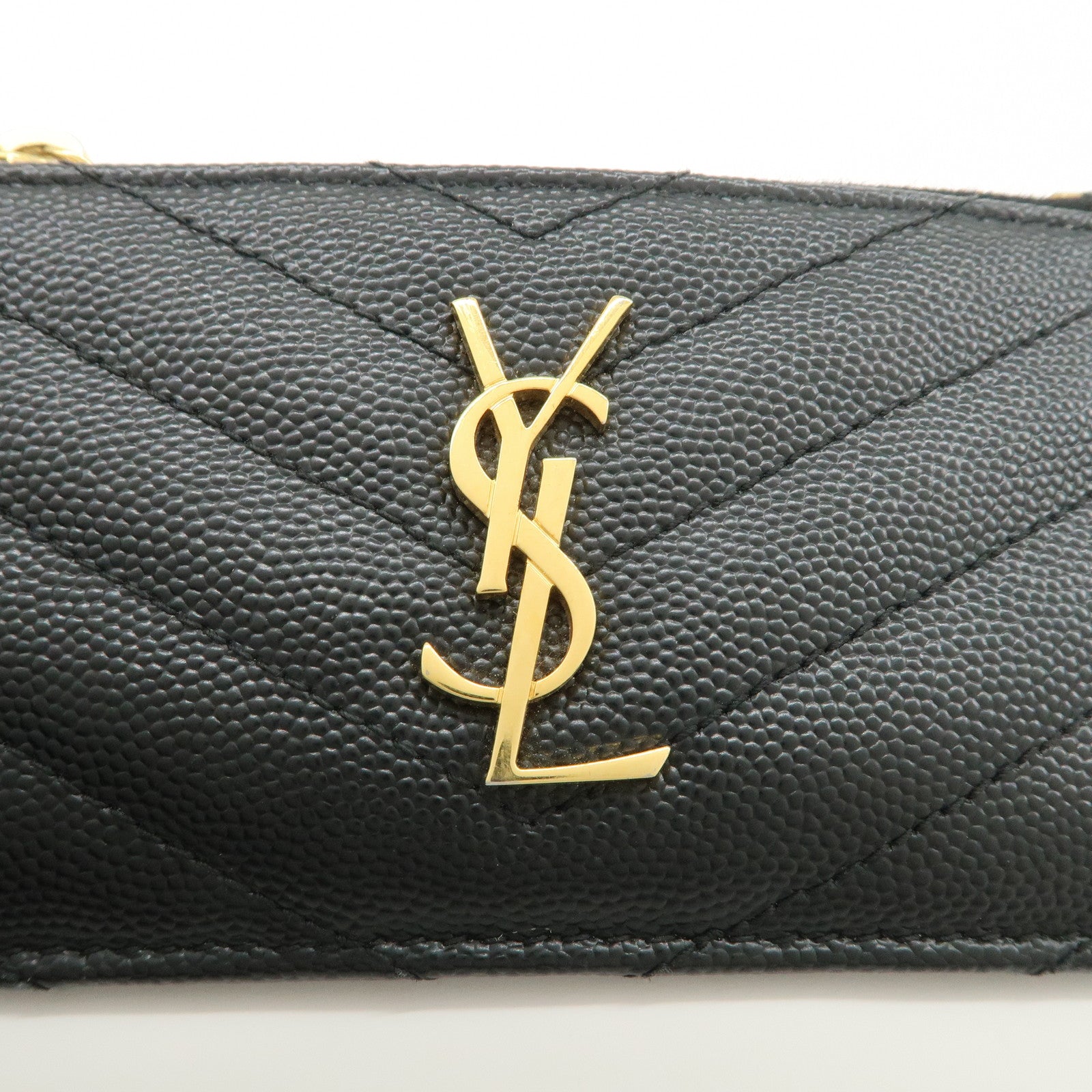 SAINT LAURENT Leather Card Case Black Gold Hardware