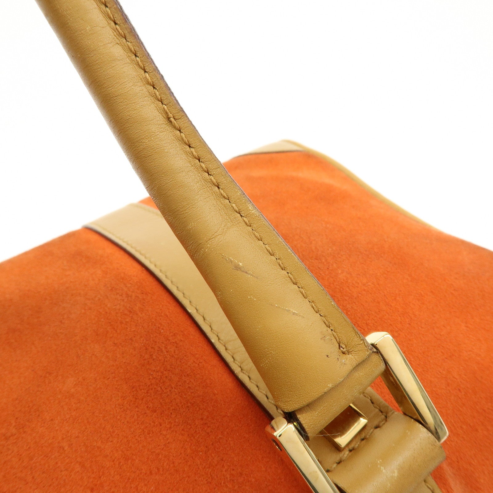 GUCCI Logo Suede Leather Hand Bag Orange Brown 000.0851