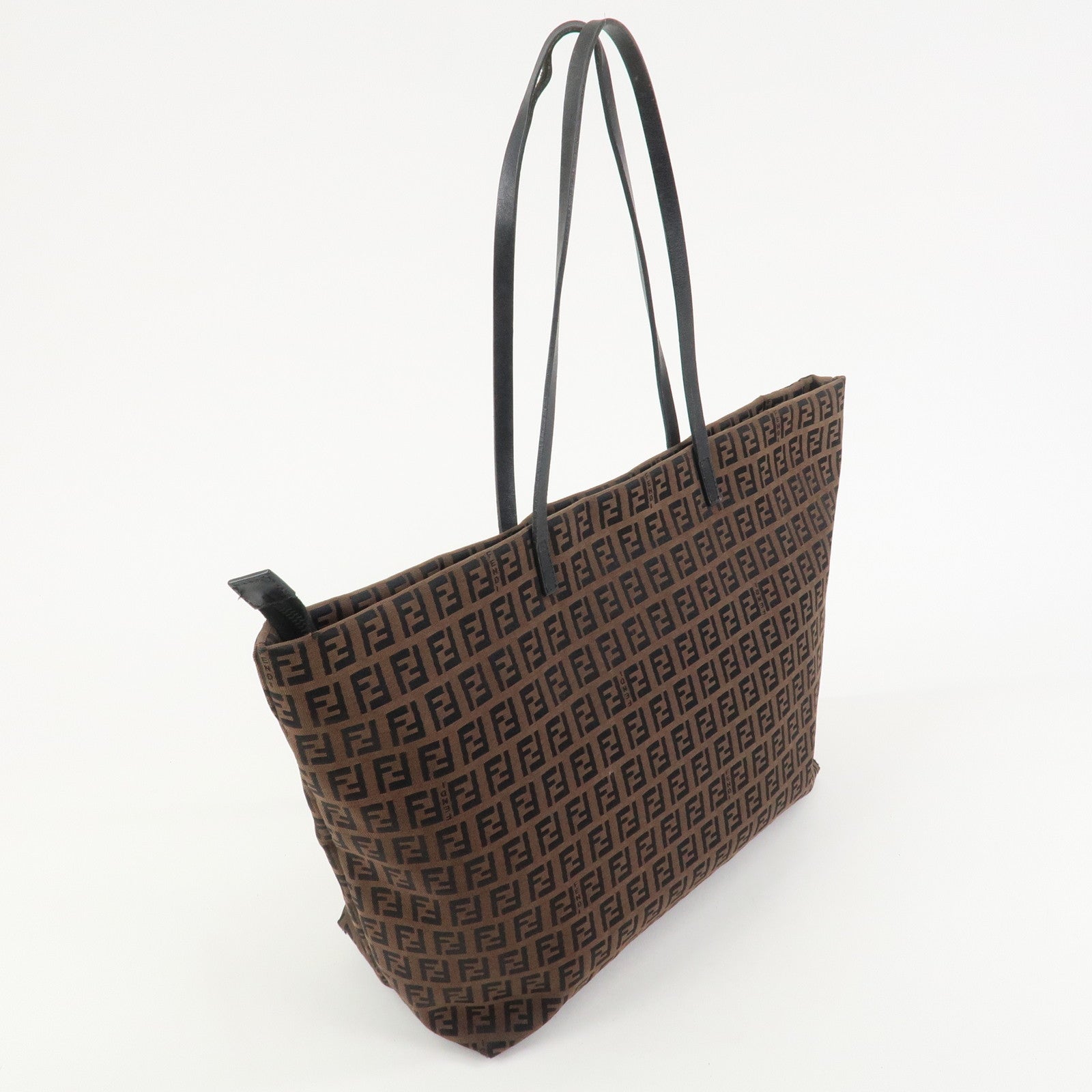 FENDI Zucchino Canvas Leather Tote Bag Shoulder Bag Brown 8BH025