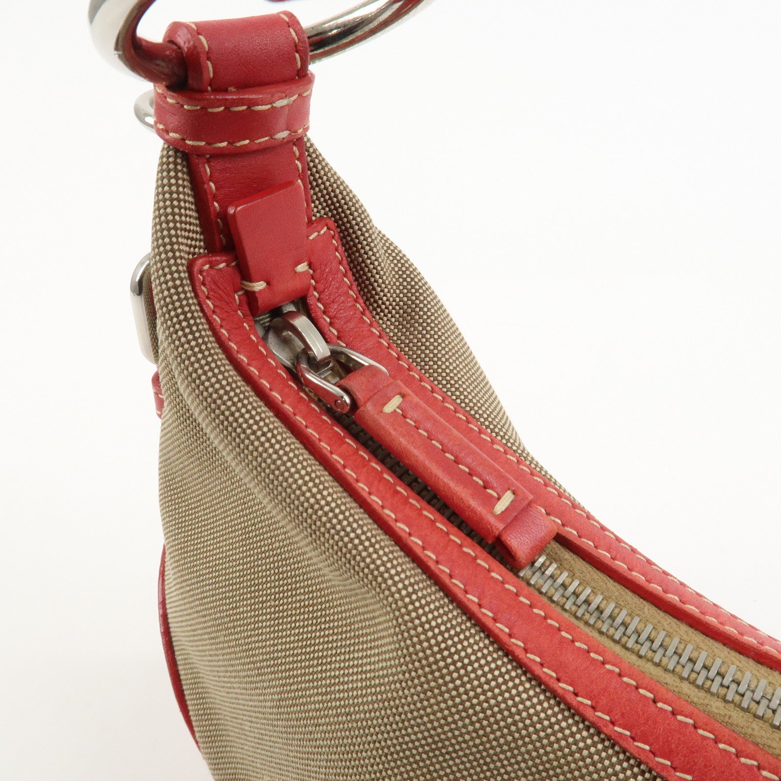 PRADA Logo Jacguard Leather Shoulder Bag Light Brown Red BR3429