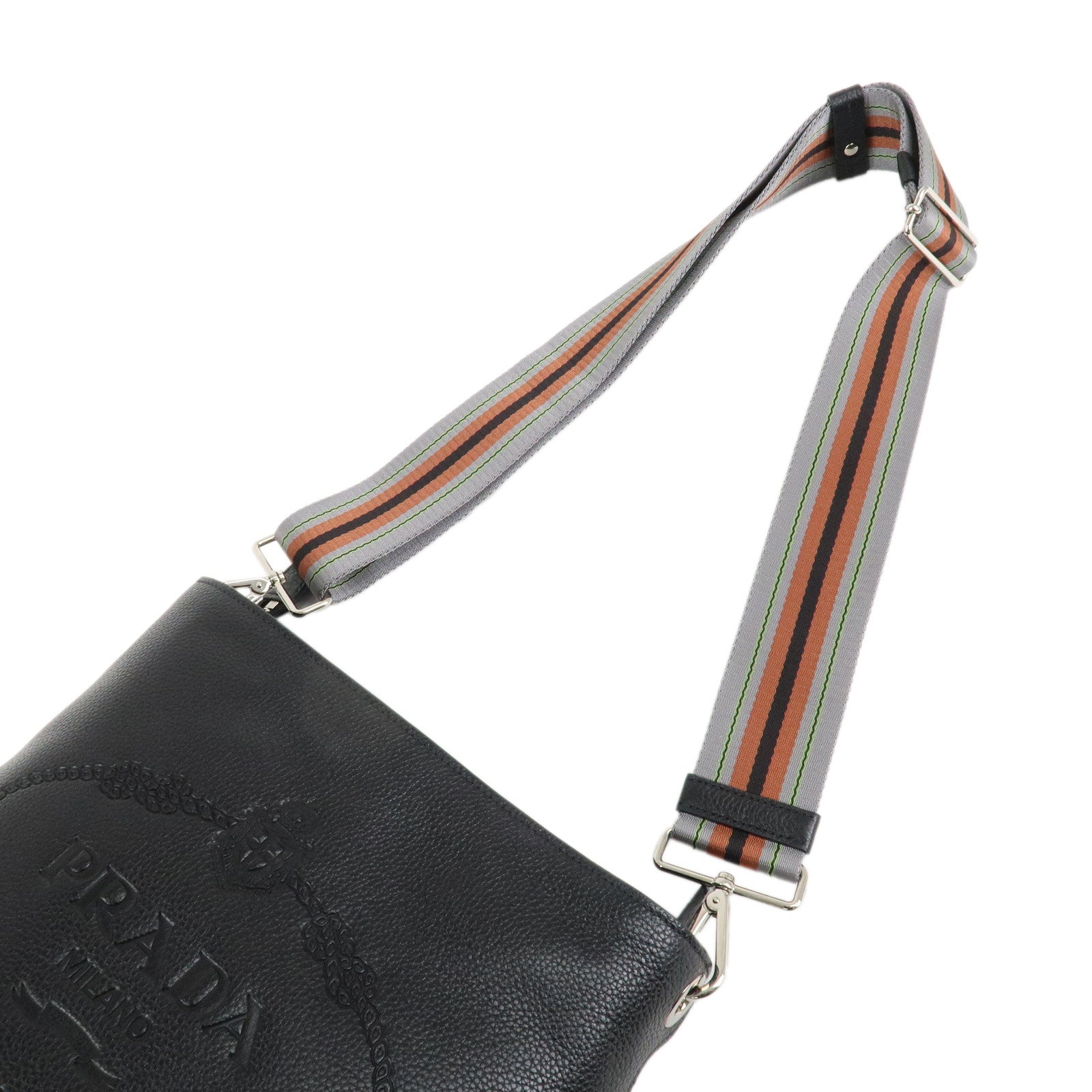 PRADA VITELLO PHENIX Calf Leather Shoulder Bag Black 1BE057 Used