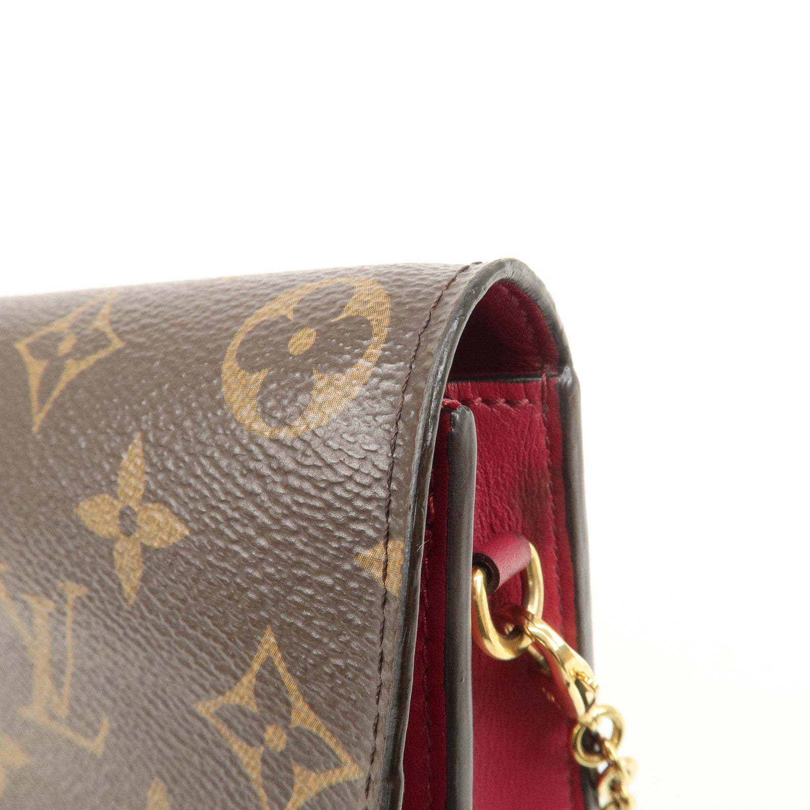 Louis Vuitton Monogram Leather Portefeuille Flore Chain Wallet Brown Pink M69578 Used