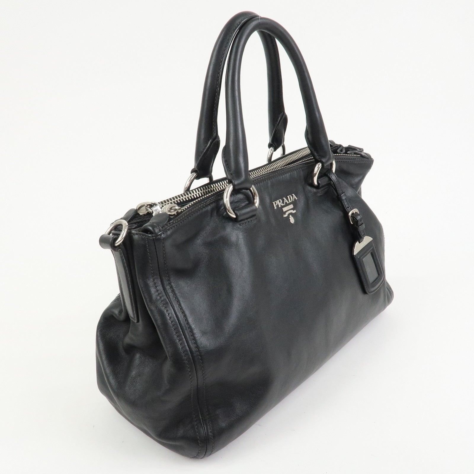 PRADA Logo Leather 2WAY Bag Hand Bag Shoulder Bag Black BN2866
