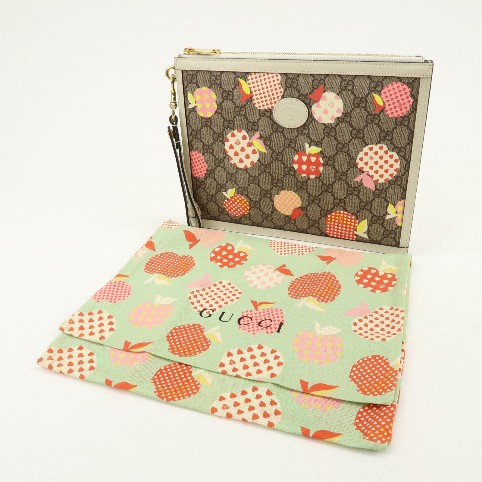 GUCCI Les Pommes Collection GG Supreme Leather Clutch Bag 664113