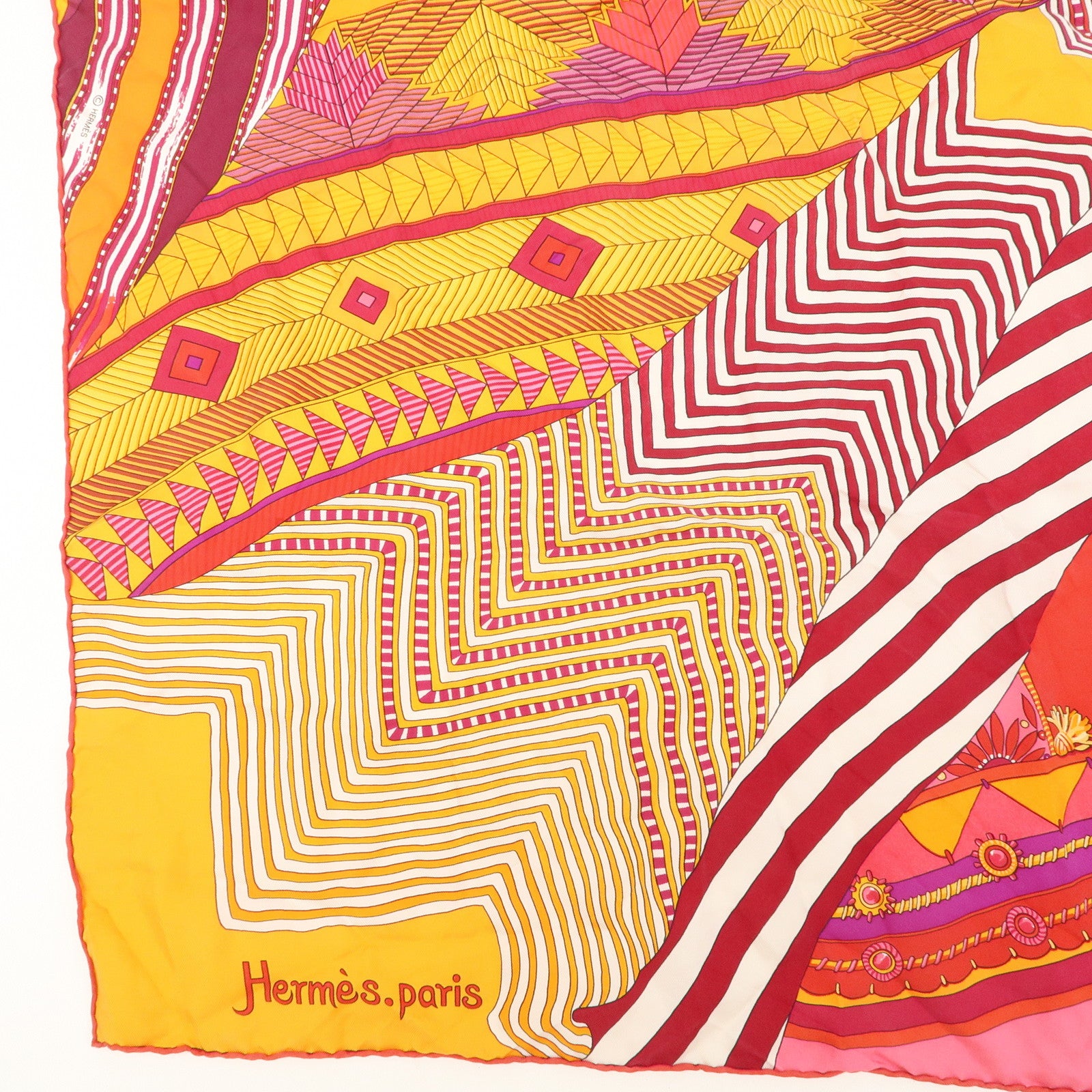 HERMES Carre 90 Silk 100% Scarf COUPONS INDIENS Multicolor Used