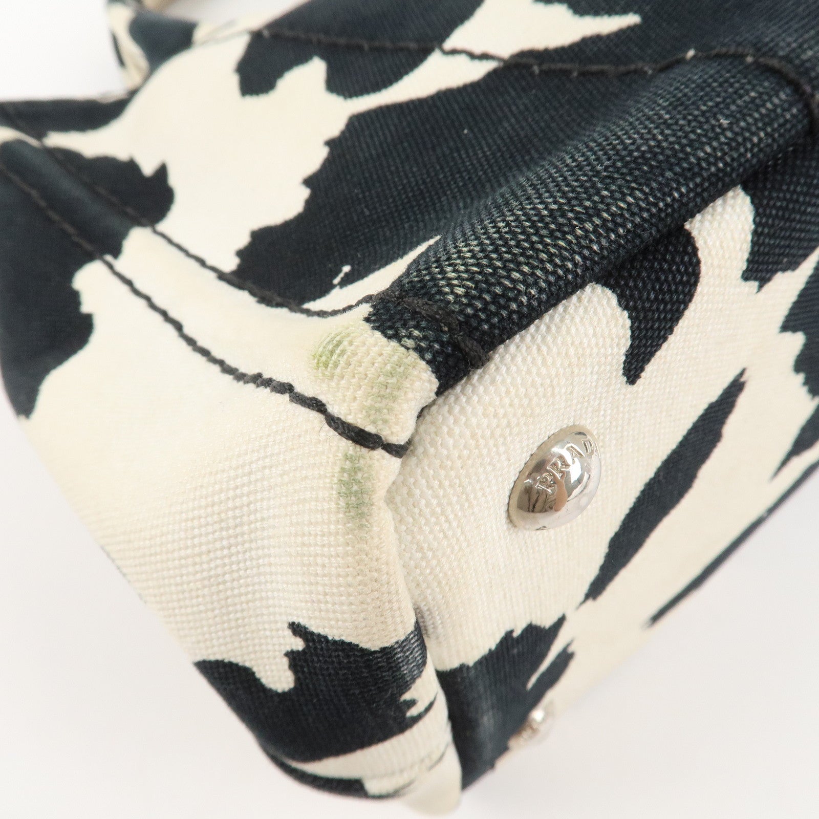 PRADA Logo Canapa Mini Canvas 2Way Bag Hand Bag Black White B2439G Used