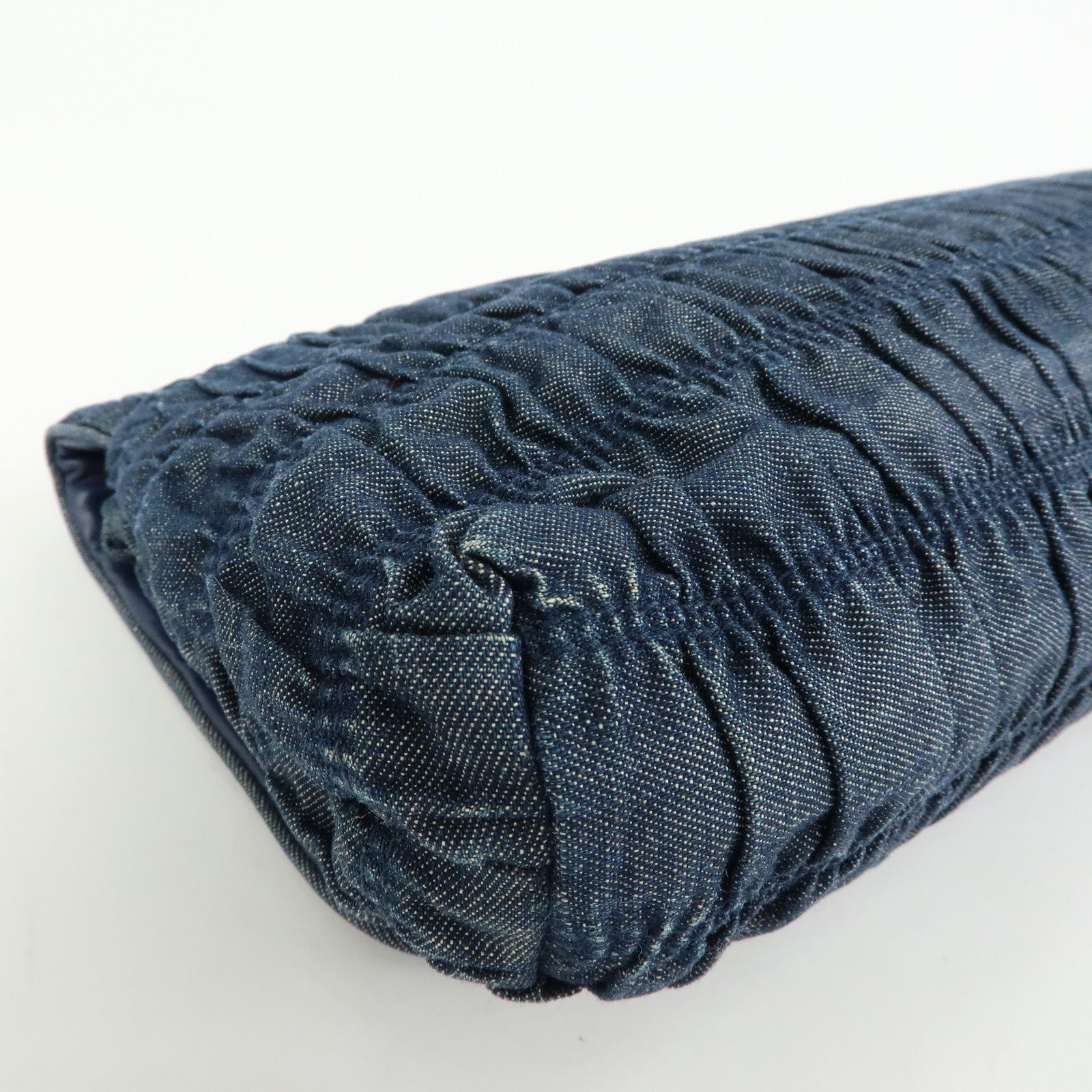 PRADA Triangle Logo Denim Clutch Bag Pouch Blue Brown