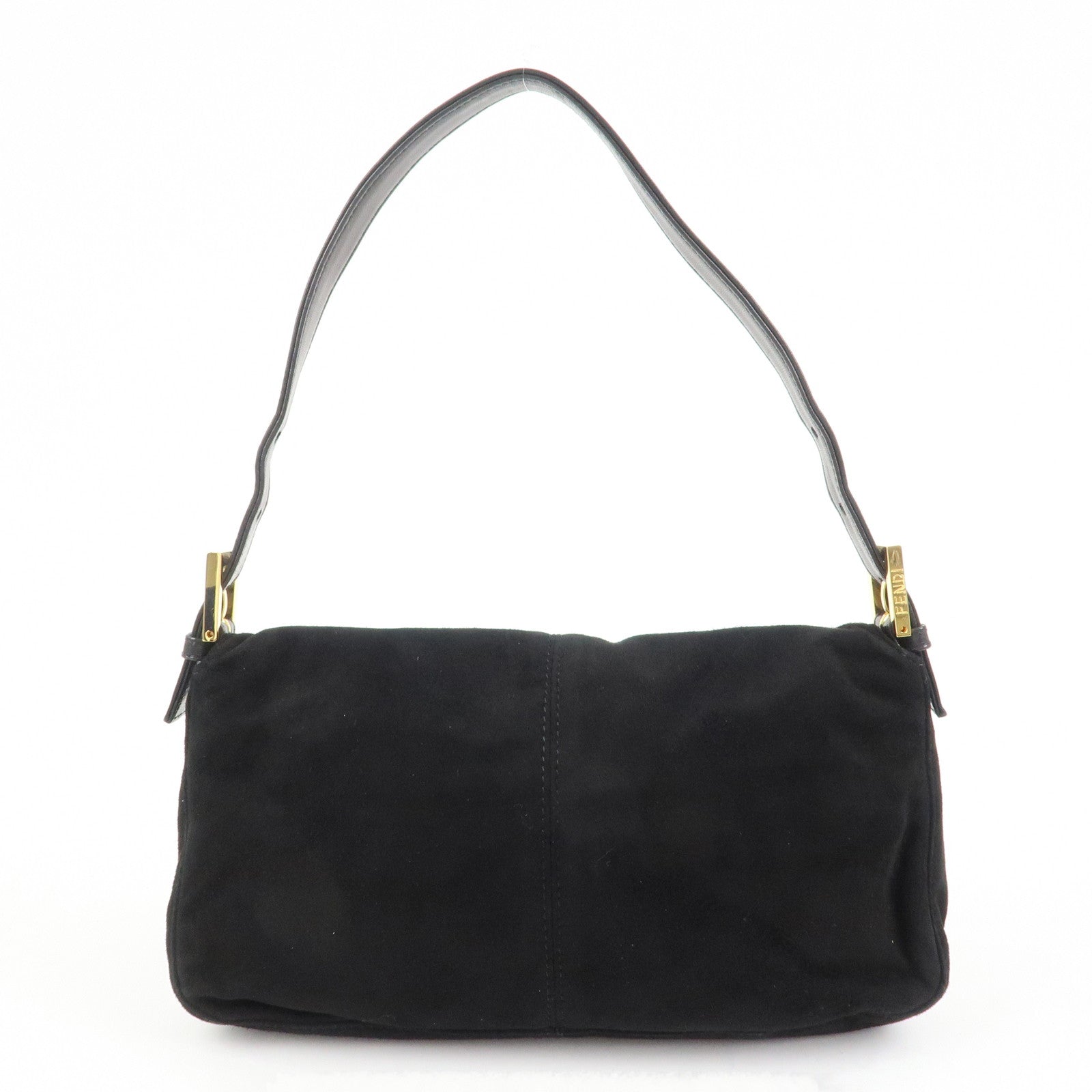FENDI Mamma Baguette Suede Leather Shoulder Bag Black 26424
