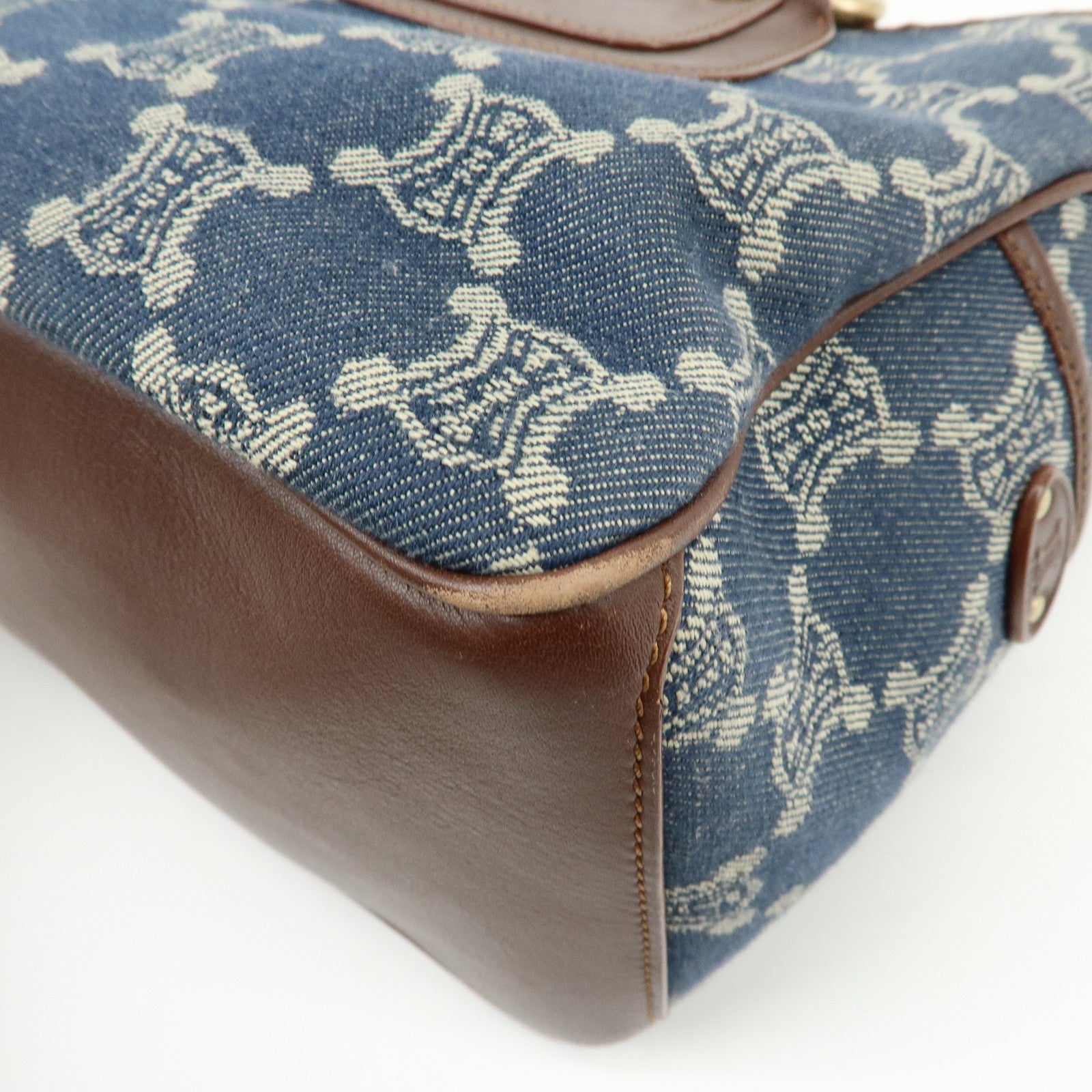 CELINE Macadam Denim Leather Boogie Bag Hand Bag Blue Brown