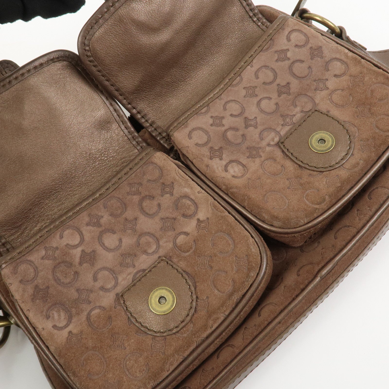 CELINE C Macadam Suede Leather Shoulder Bag Crossbody Bag Brown