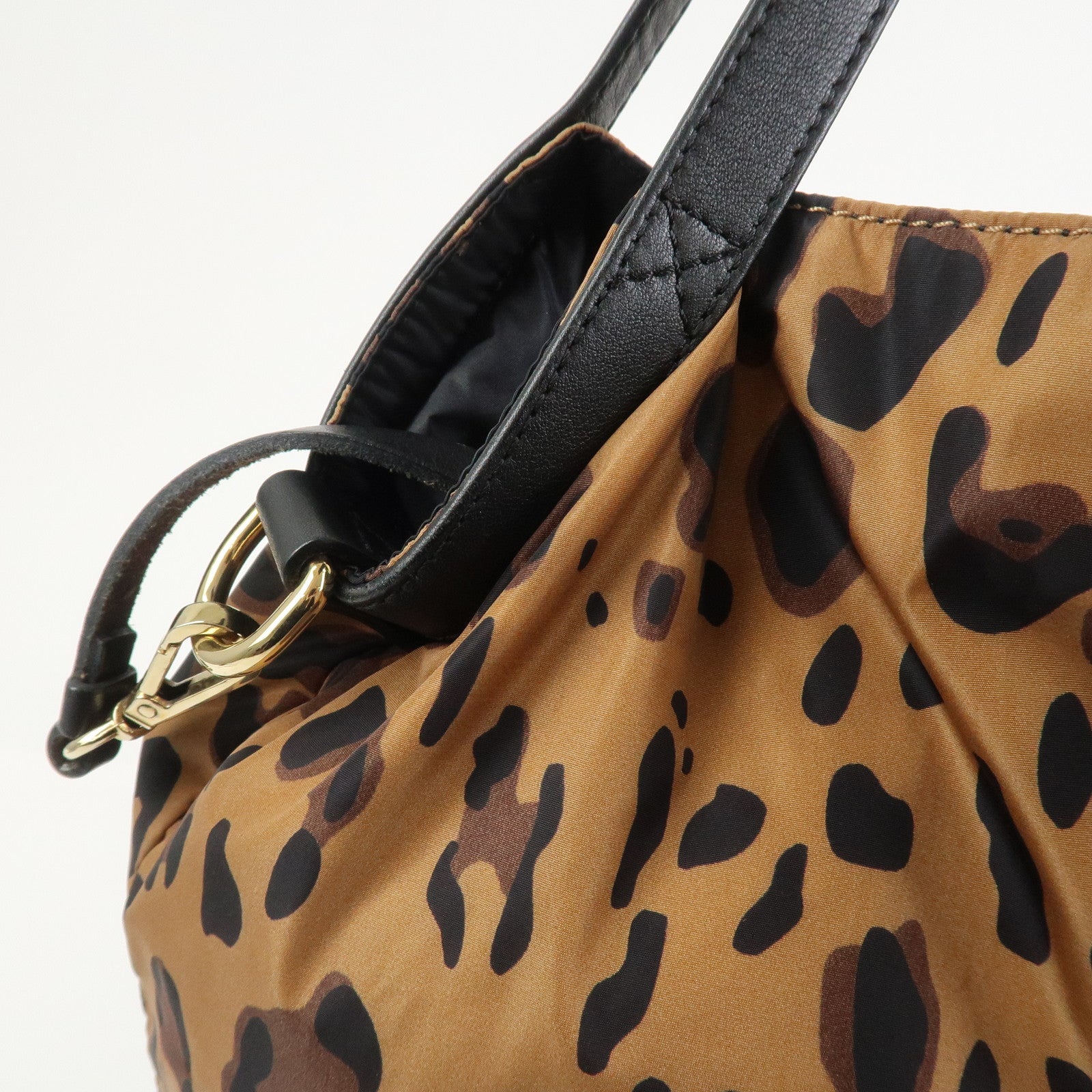 JIMMY CHOO Nylon Tote Bag Shoulder Bag Leopard Brown Black