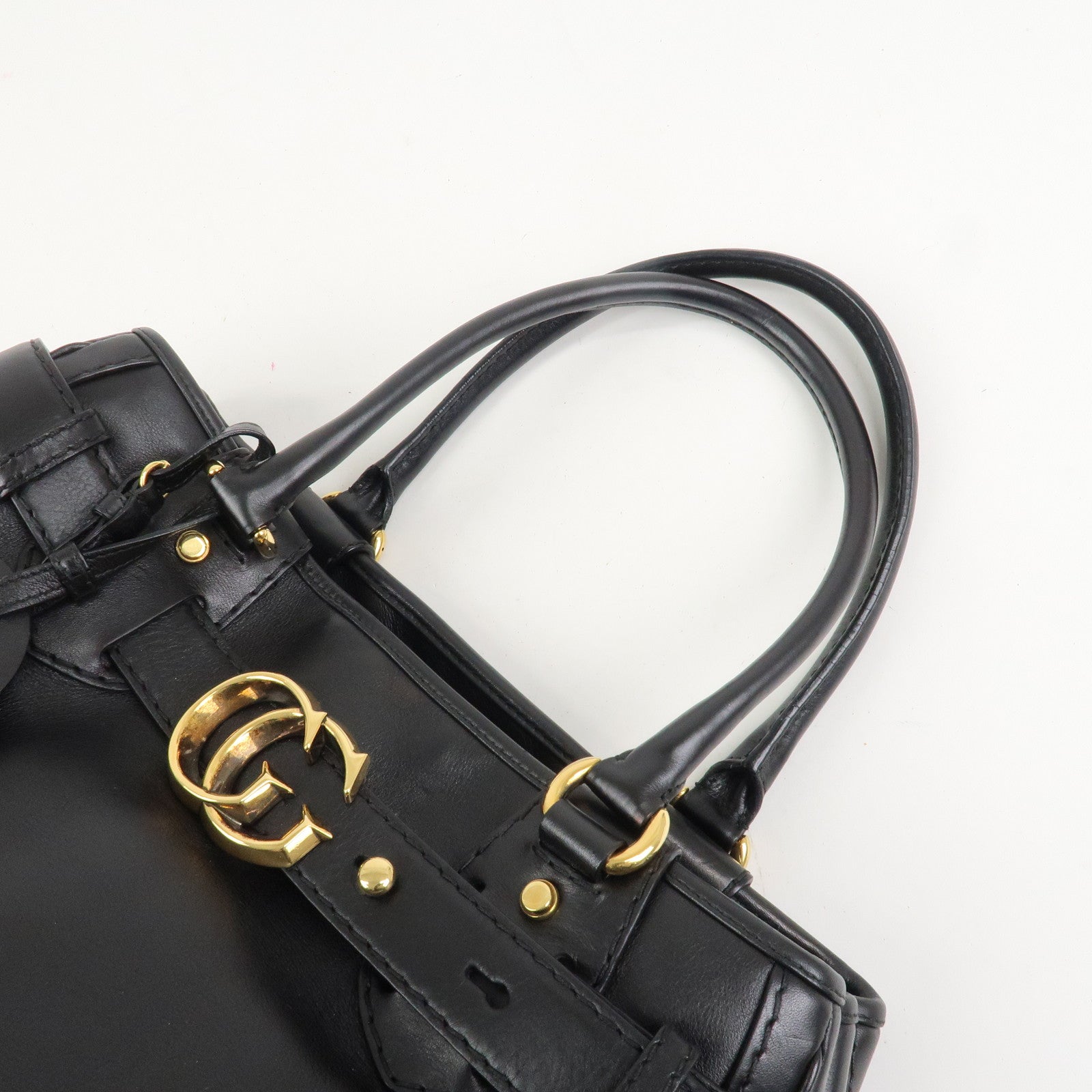 GUCCI GG Running Calf Leather Tote Bag Hand Bag Black 247183