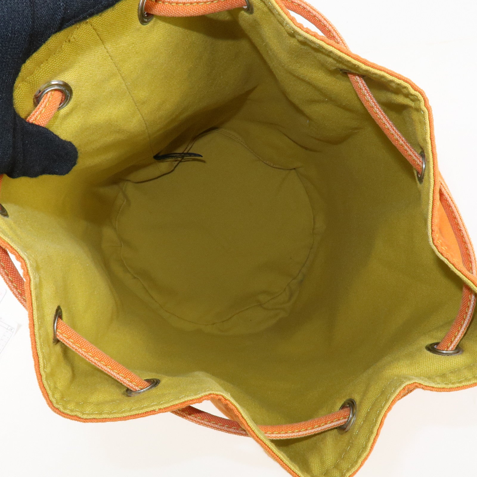 HERMES Leather Canvas Leather Porochon Mimil PM Shoulder Bag Orange Used