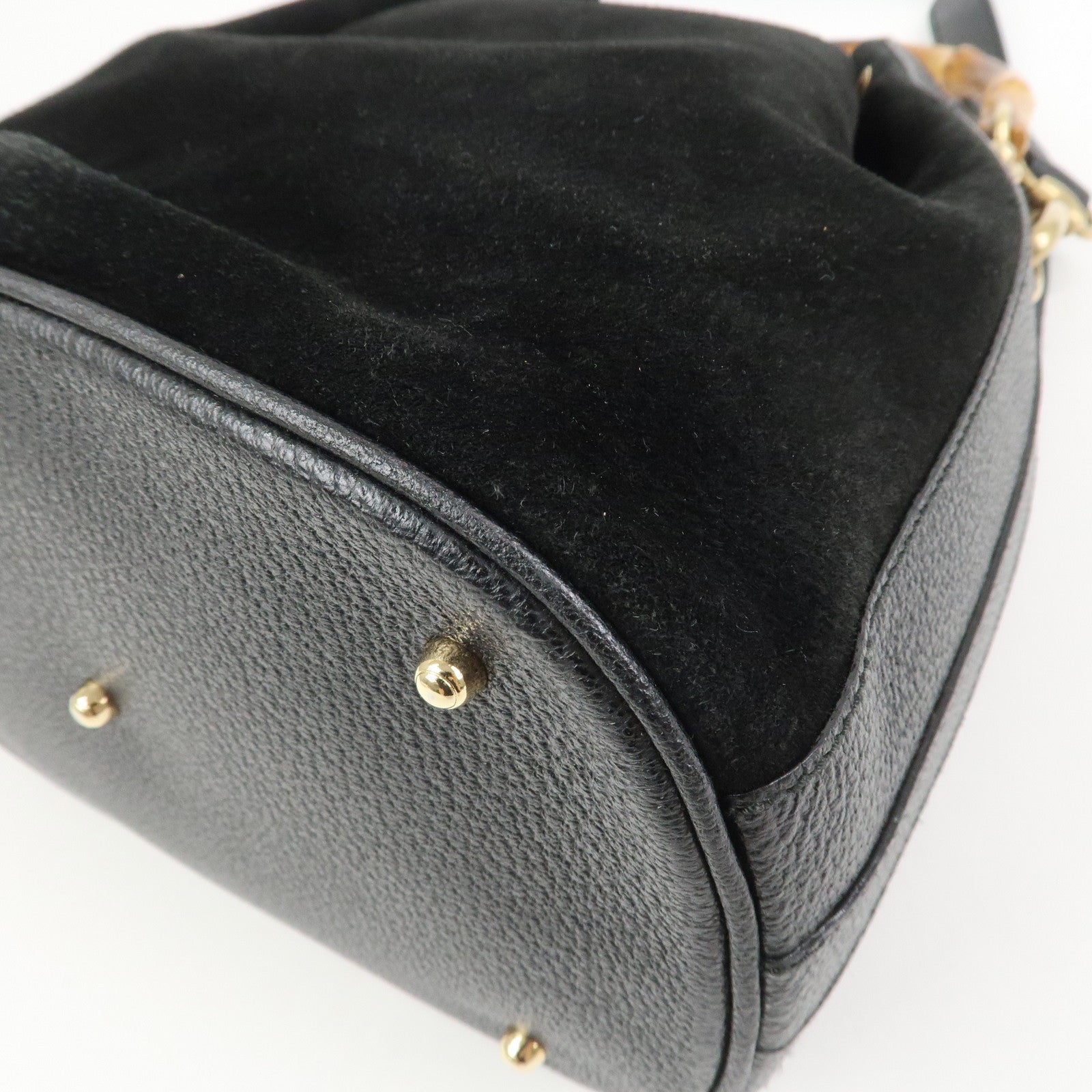 GUCCI Bamboo Logo Suede Leather 2WAY Bag Hand Bag Black 001・2855