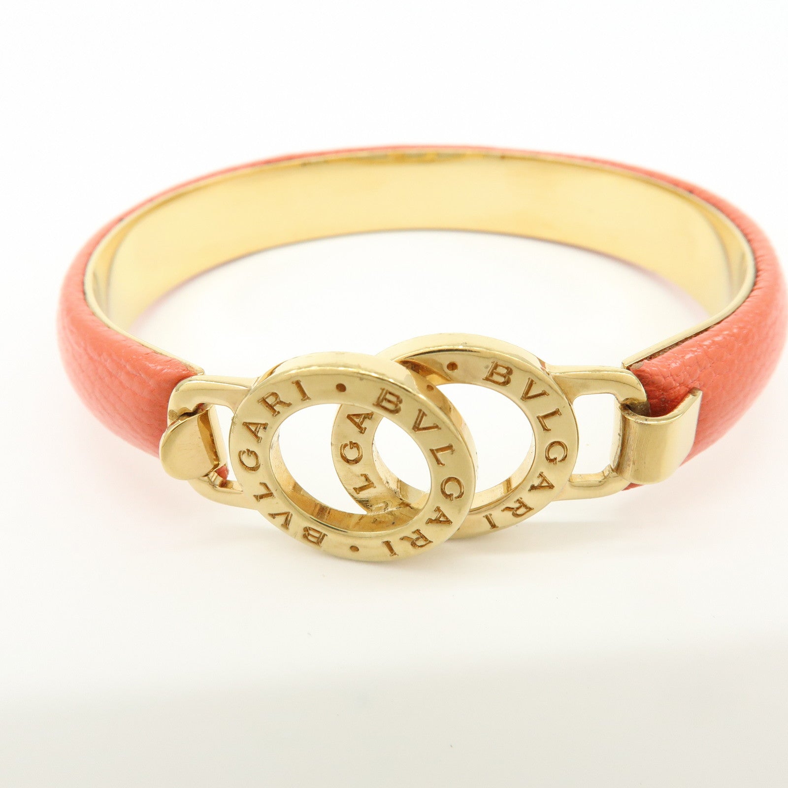 BVLGARI BVLGARI Logo Metal Leather Bracelet Gold Coral