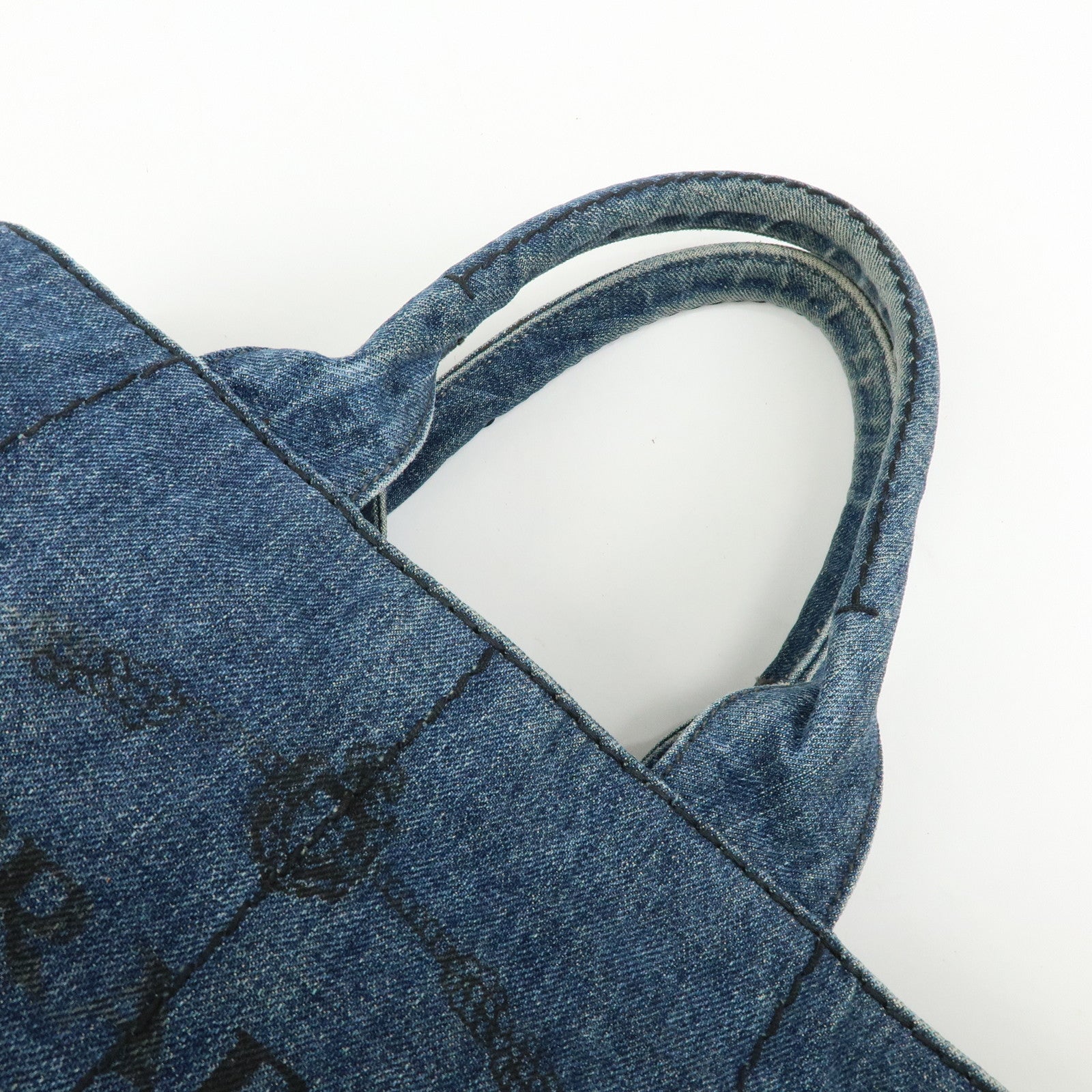 PRADA Logo Canapa Canvas Denim Tote Bag Hand Bag Blue B1877B