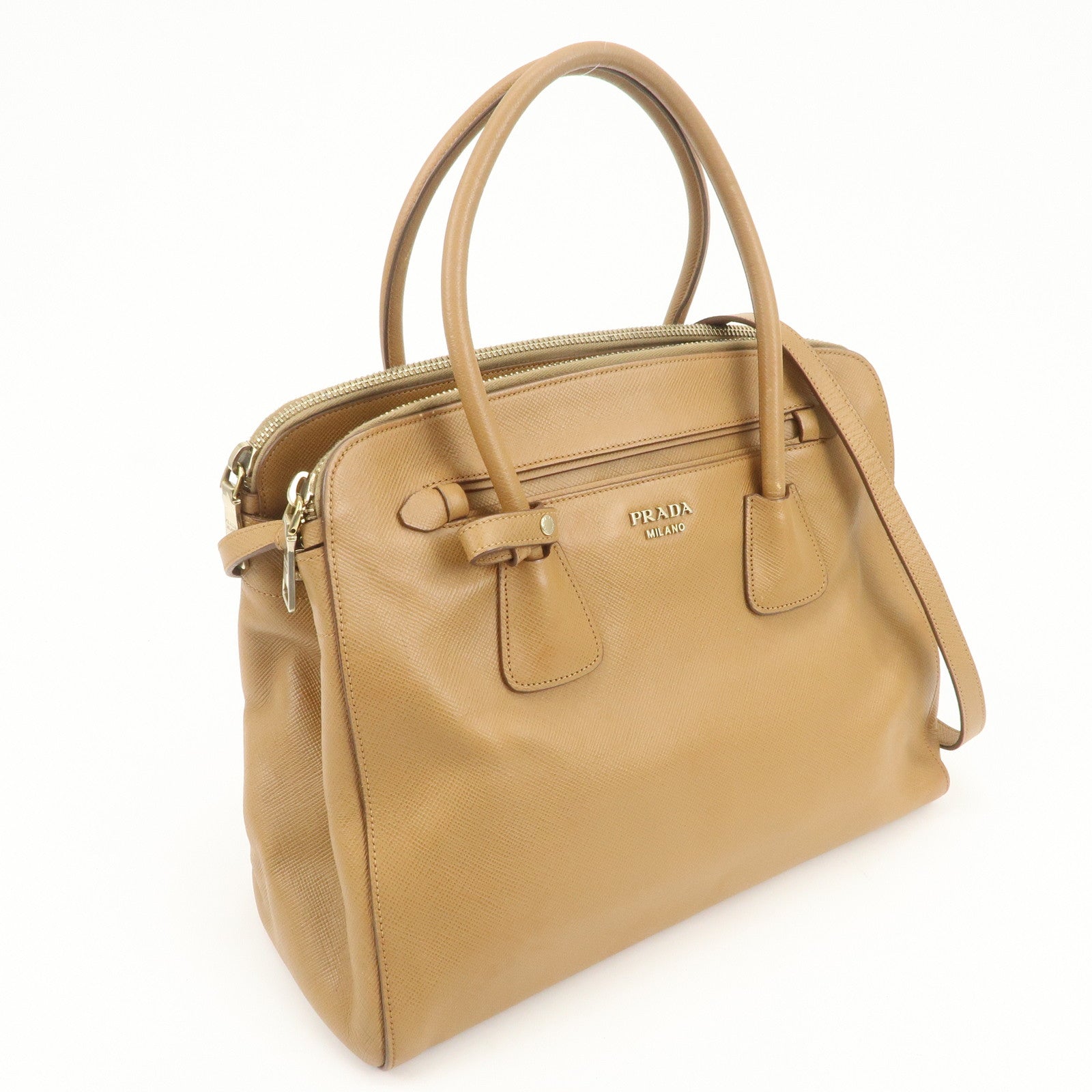 PRADA Leather 2Way Bag Hand Bag Shoulder Bag Light Brown BN2572