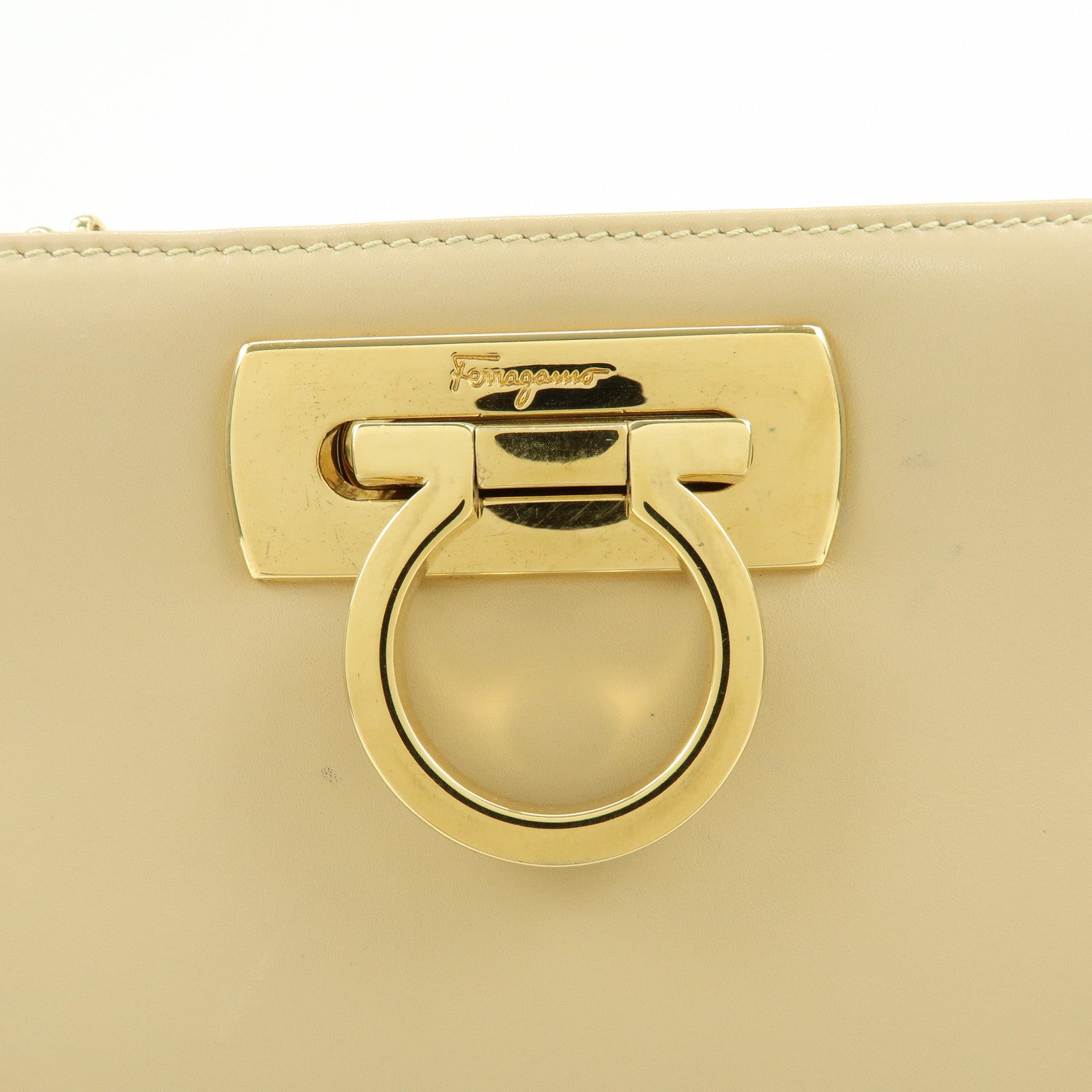 Ferragamo Gancini Leather Shoulder Bag Crossbody Bag Beige
