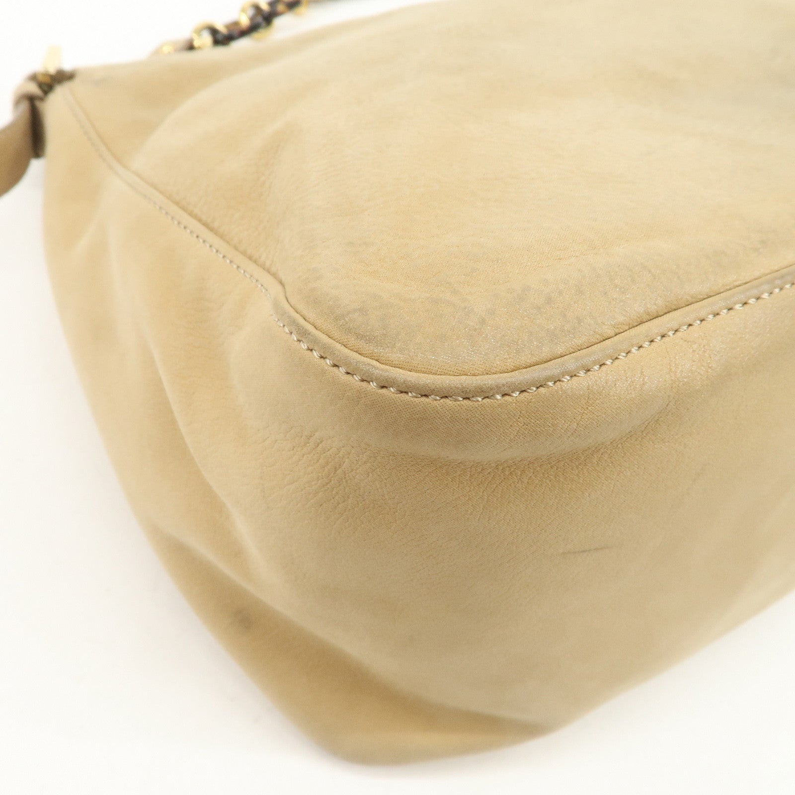 FENDI Big Mamma Baguette Leather Shoulder Bag Beige 8BR638