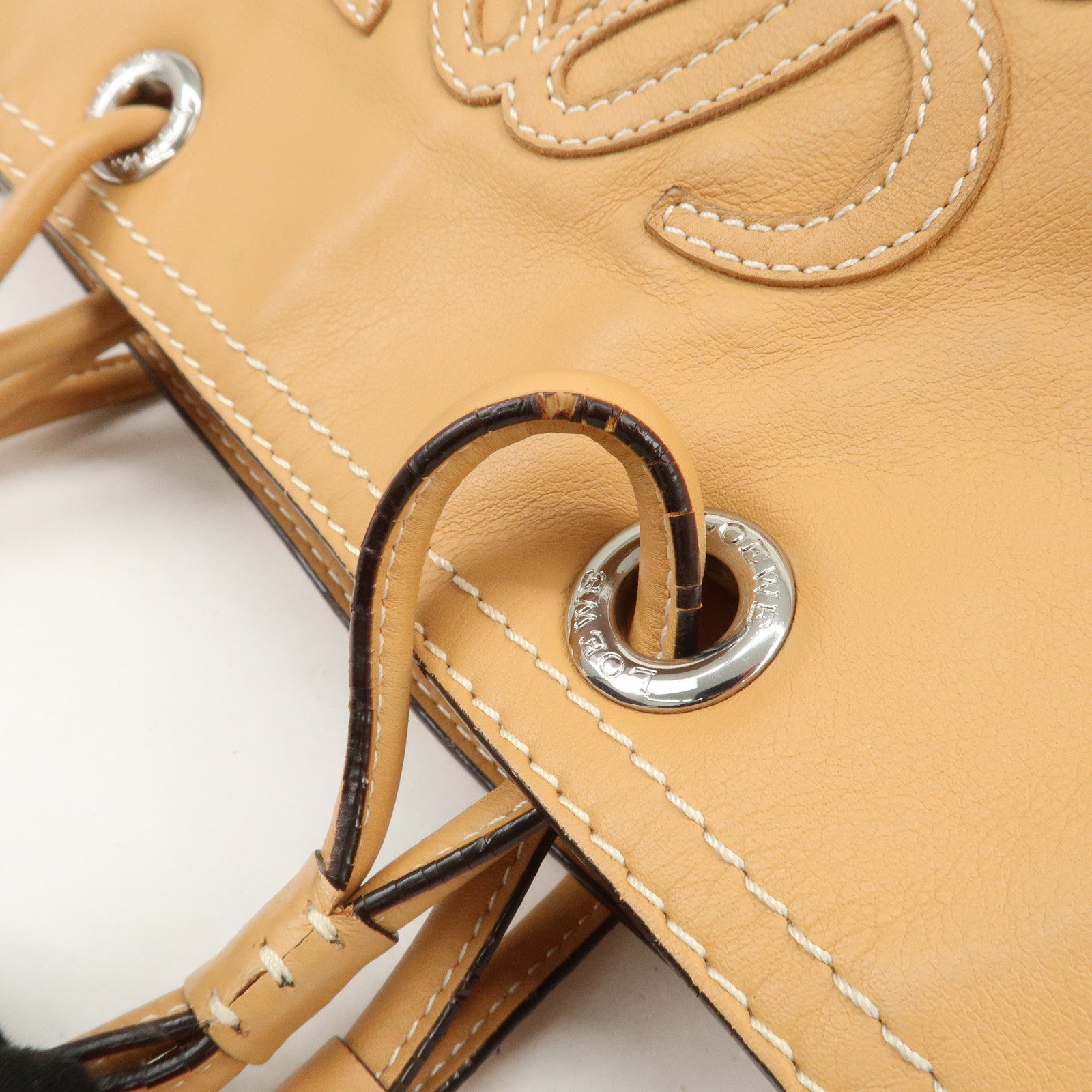 LOEWE Anagram Leather Shopper Tote Bag Hand Bag Light Brown