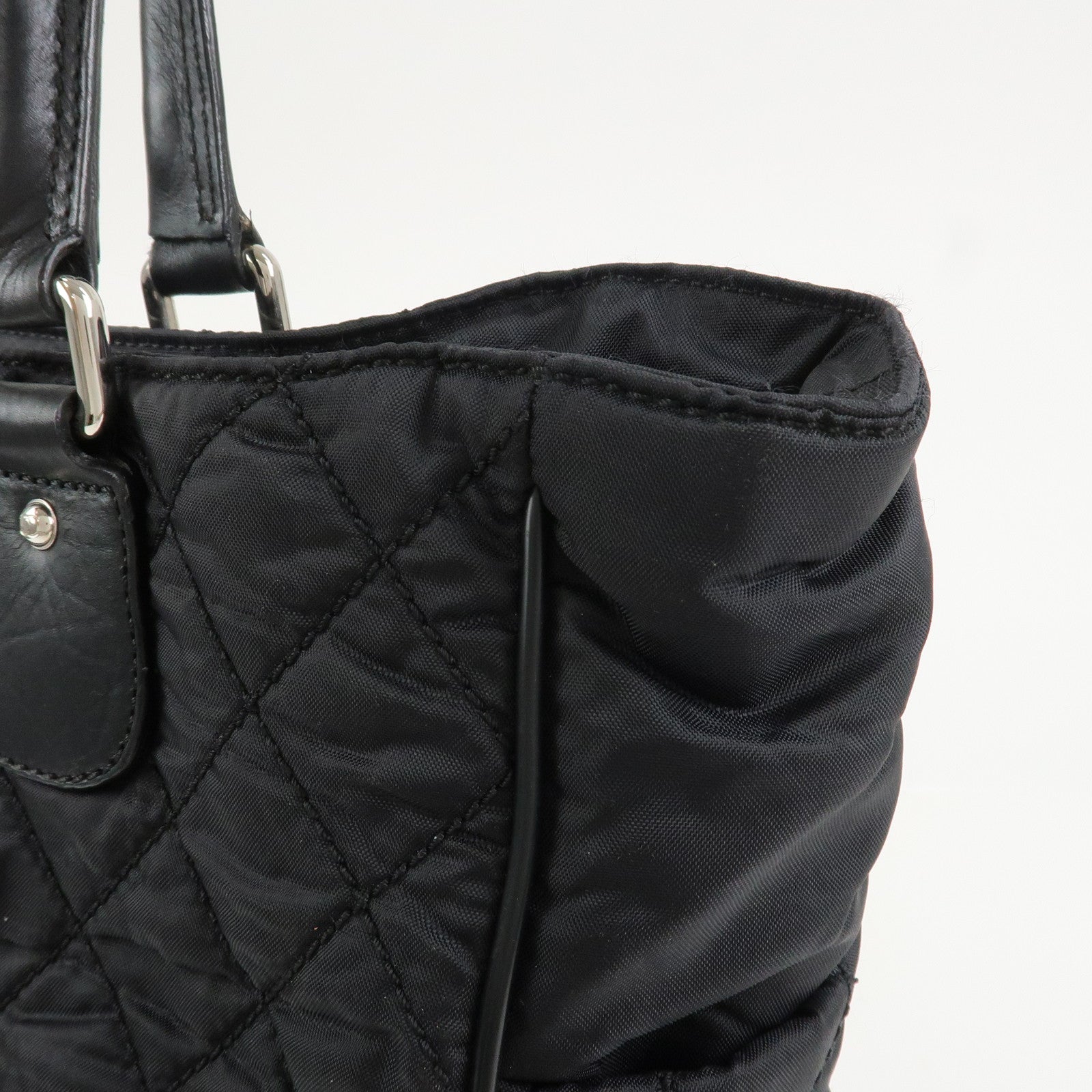 CHANEL Paris New York COCO Mark Nylon Leather Tote Bag Black A33100