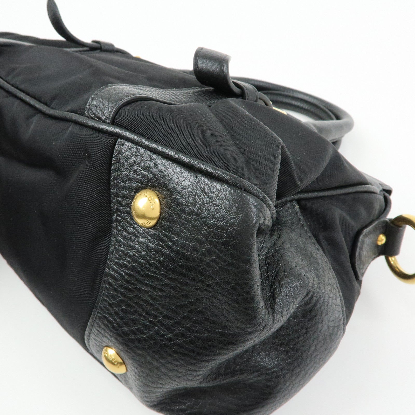 PRADA Nylon Leather 2Way Bag Hand Bag Shoulder Bag Black BT2032