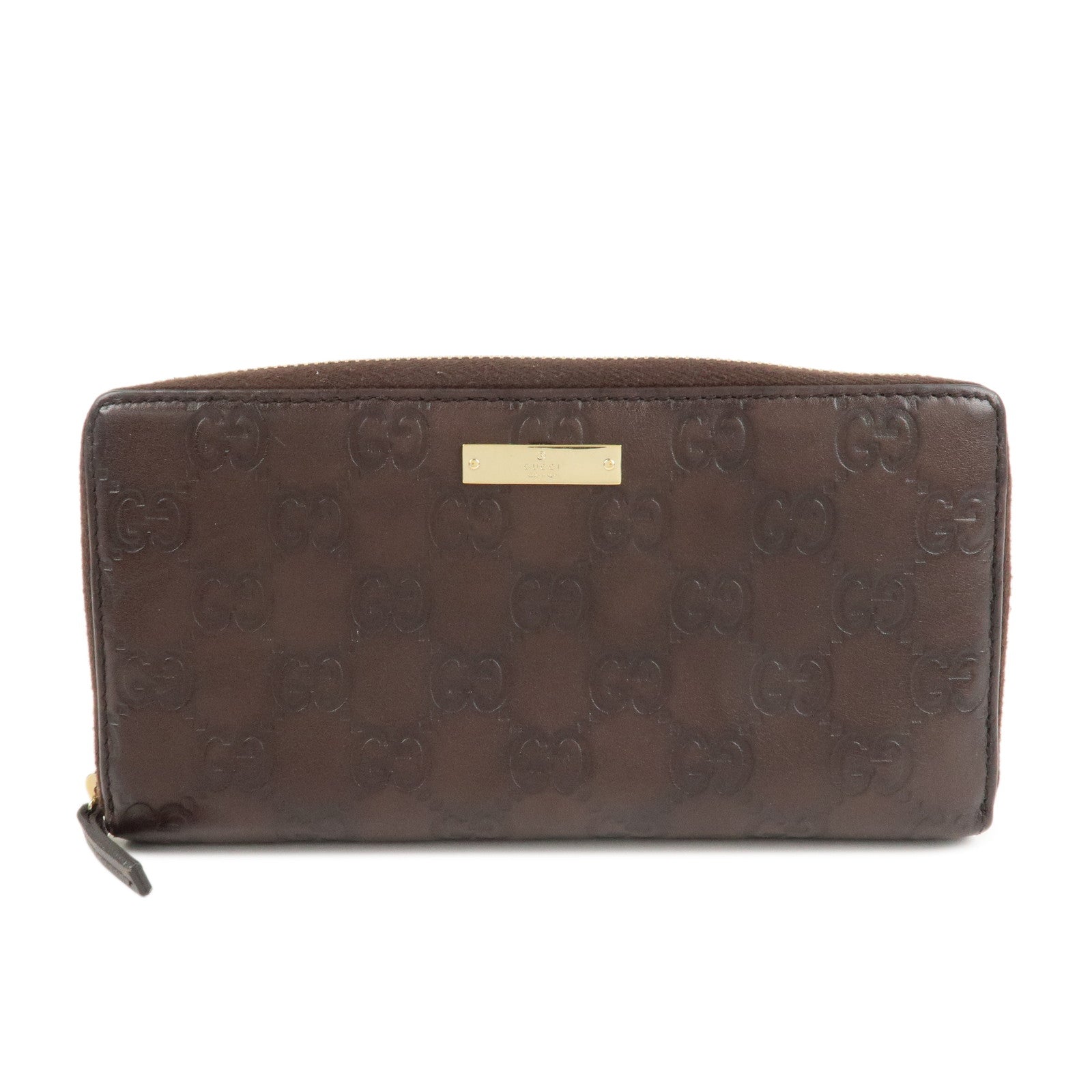 GUCCI Guccissima Leather Round Zippy Long Wallet Dark Brown 112724 Used