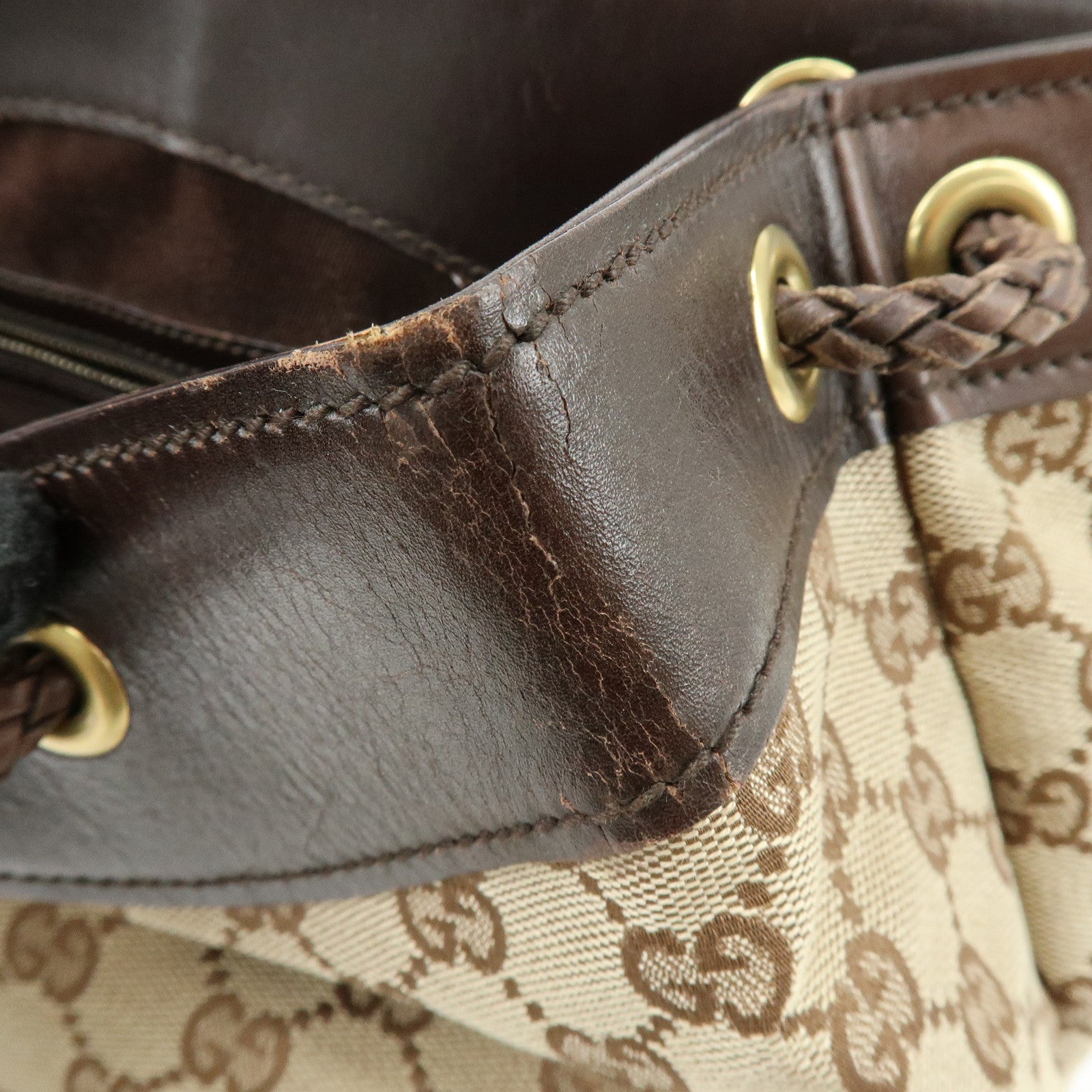 GUCCI GG Canvas Leather Tote Bag Shoulder Bag Brown 109141